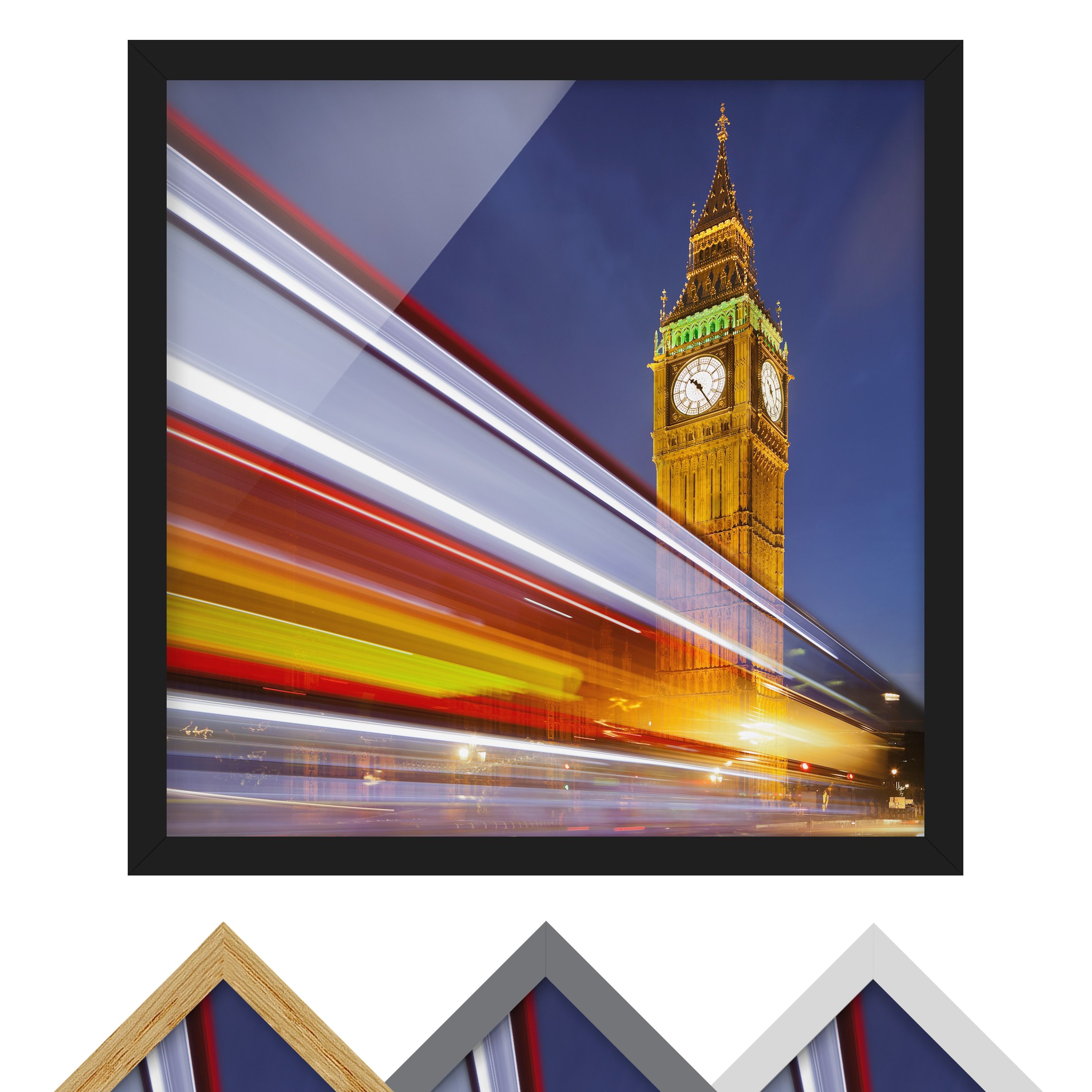 Bild mit Rahmen - Quadrat Verkehr In London am Big Ben bei Nacht