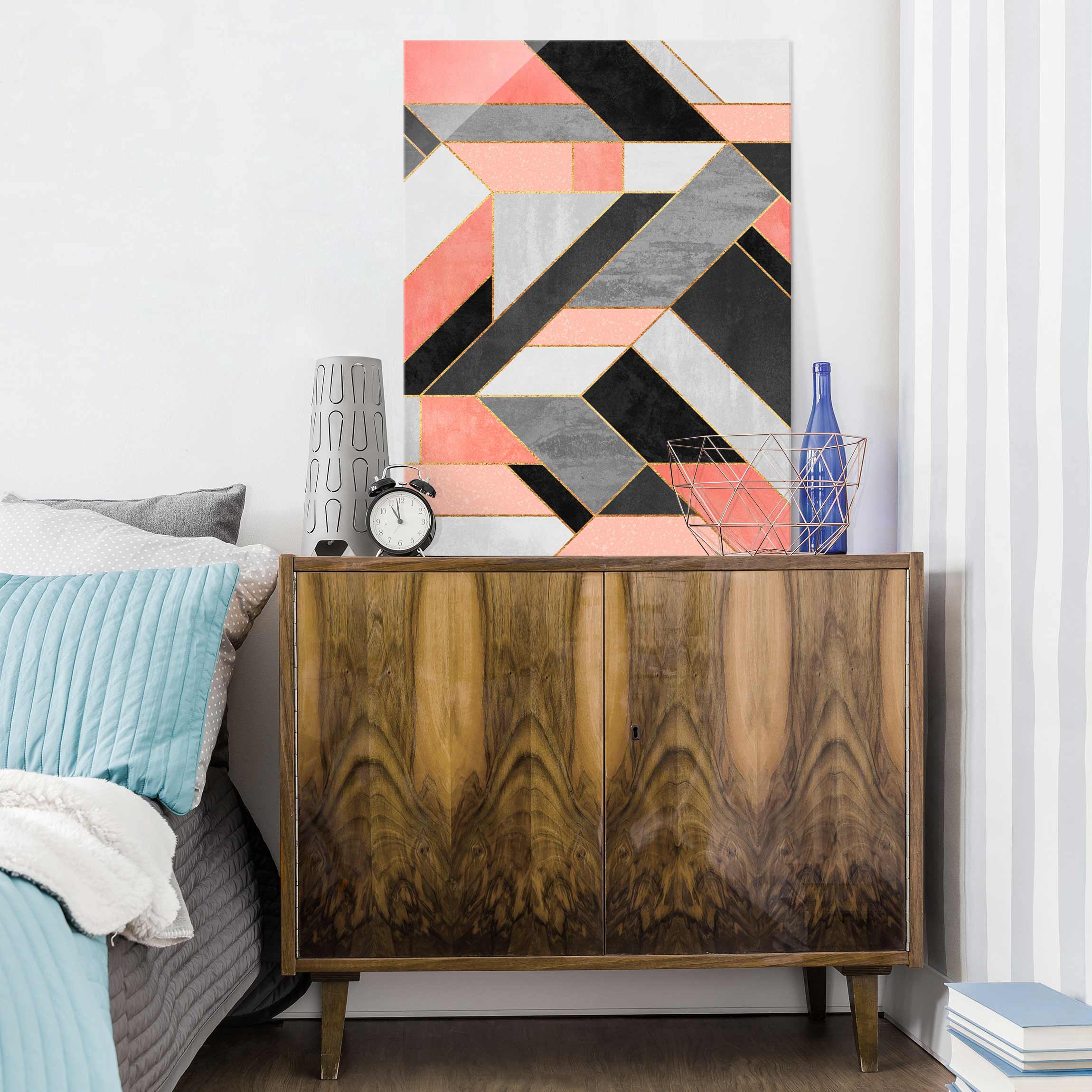 Glasbild Geometrie Rosa und Gold