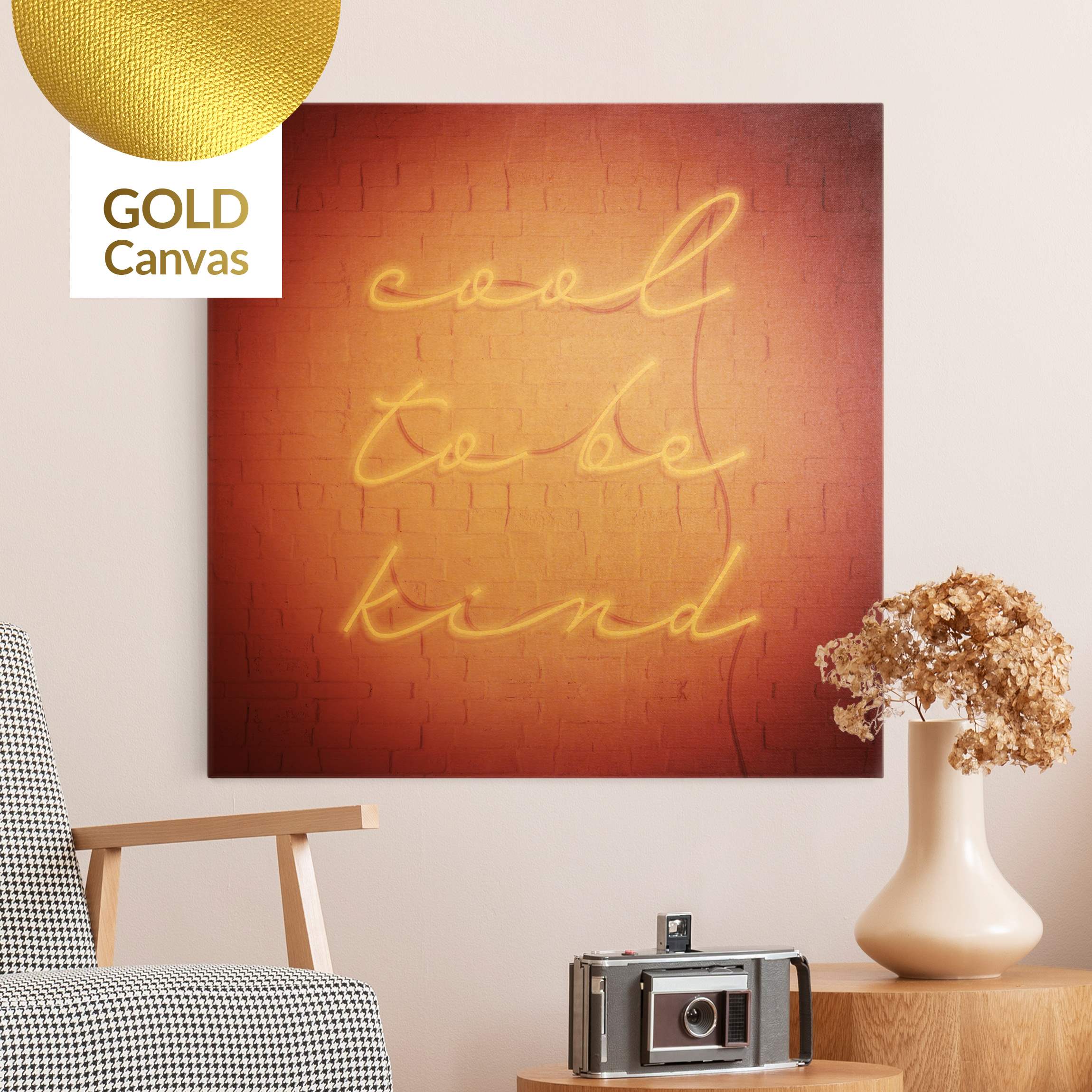 Leinwandbild Gold Neon Schriftzug - cool to be kind