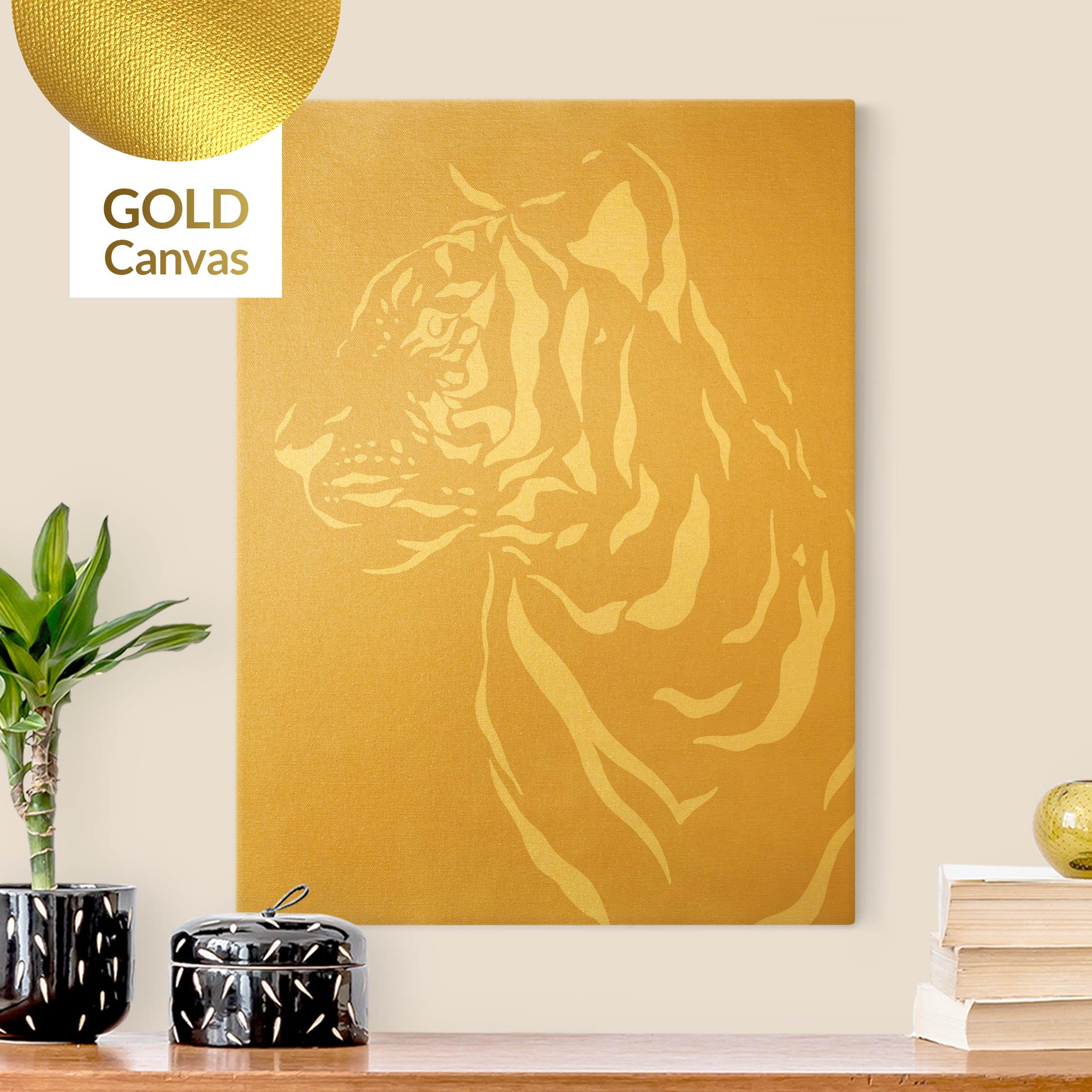 Leinwandbild Gold Safari Tiere - Portrait Tiger Beige