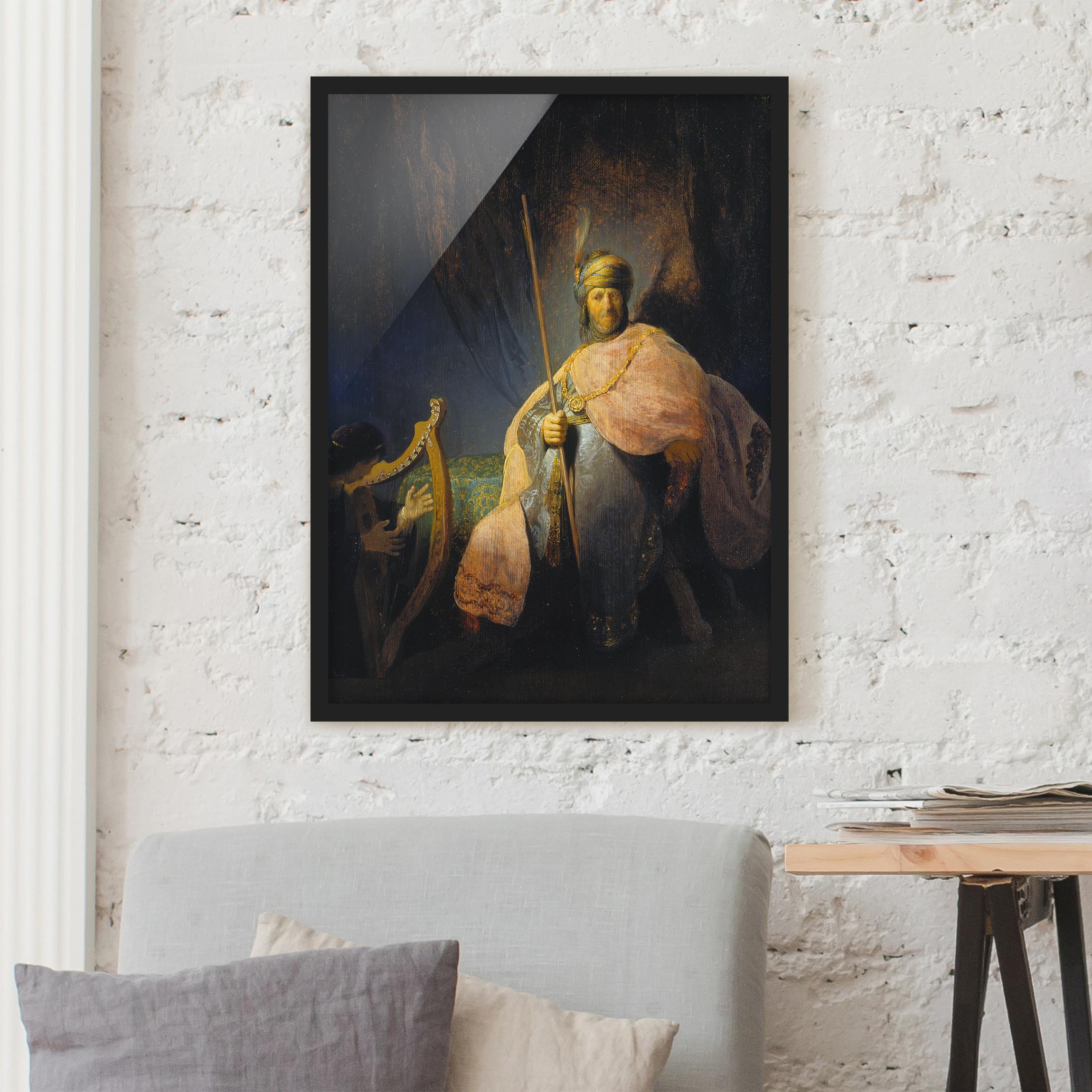 Kunstdruck mit Rahmen Rembrandt van Rijn - David spielt Harfe