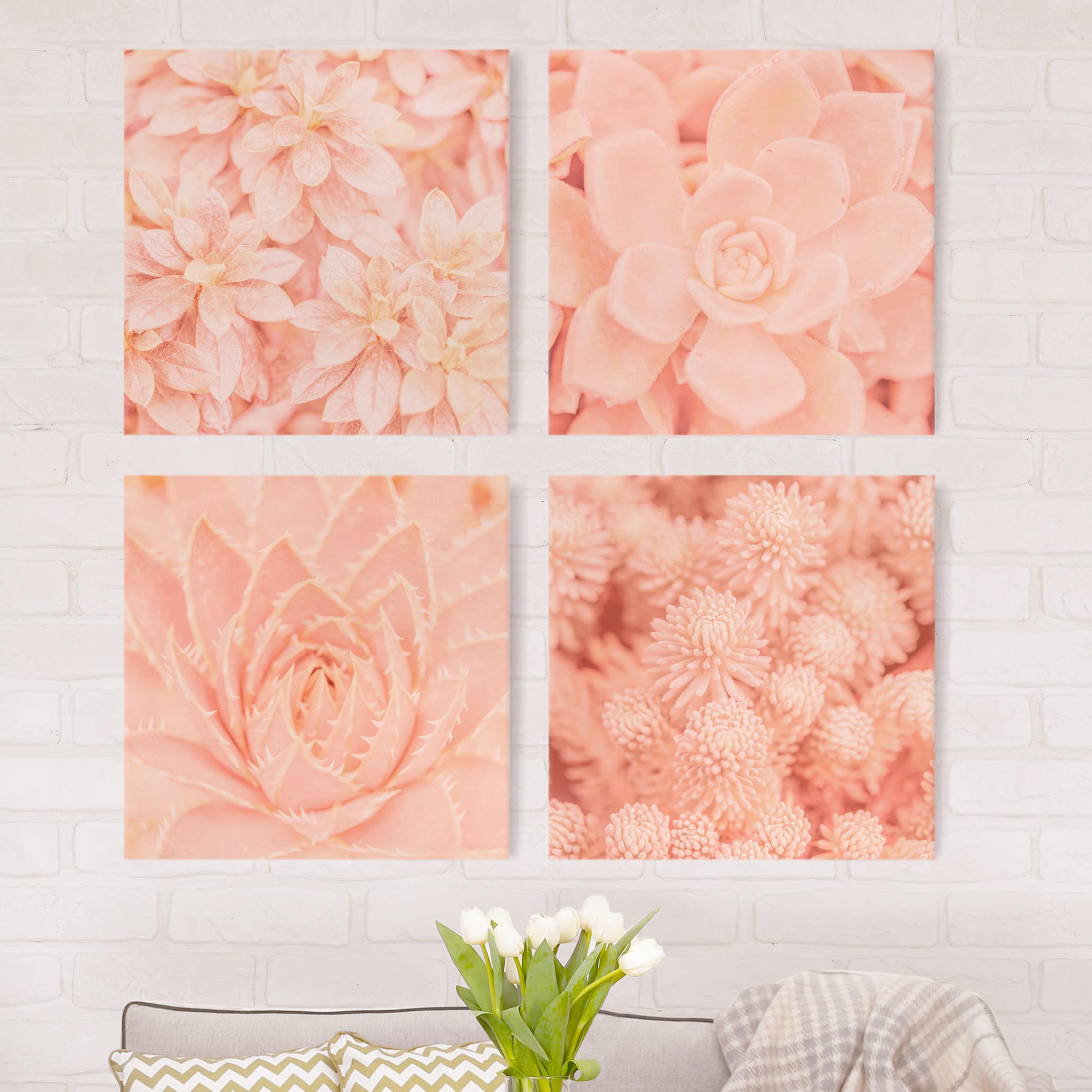 4-teiliges Leinwandbild Blumen Rosa Blütenzauber