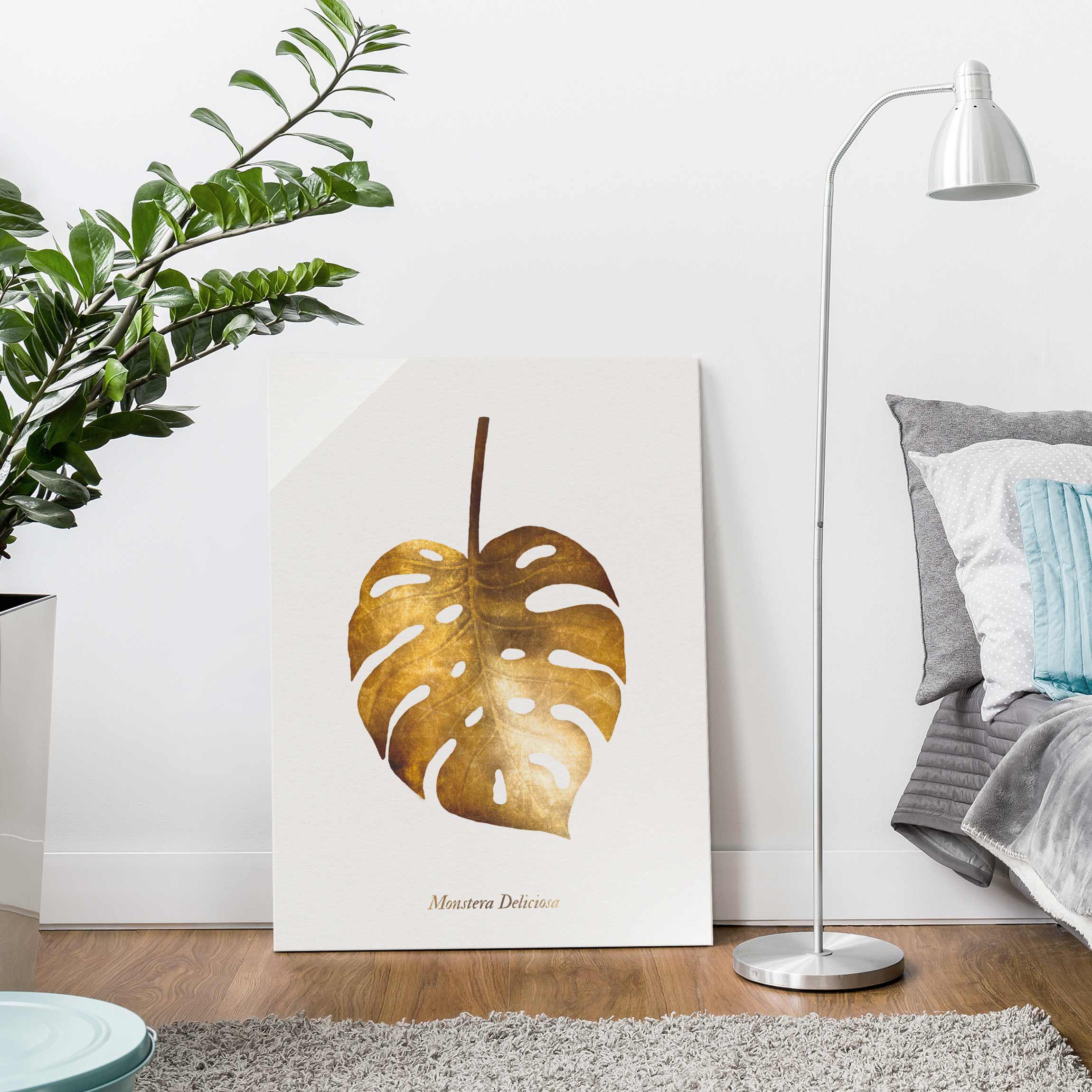 Glasbild Gold - Monstera