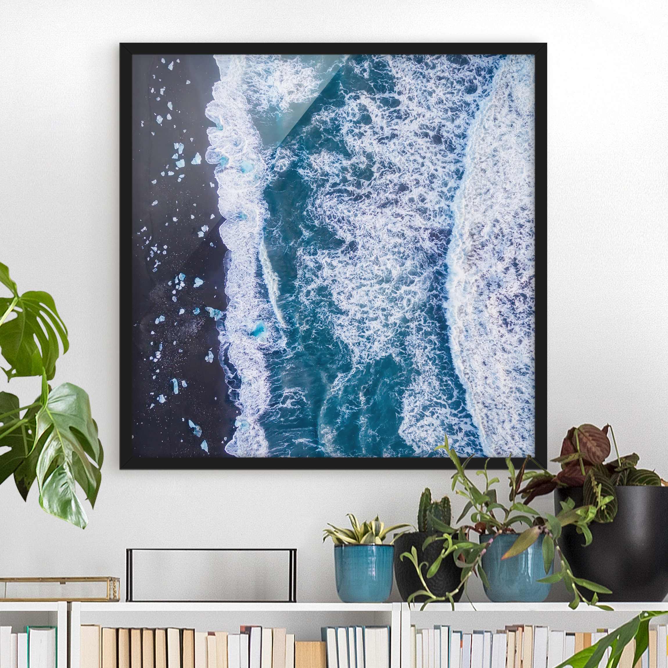 Bild mit Rahmen - Quadrat Luftbild - Jökulsárlón in Island vertikal