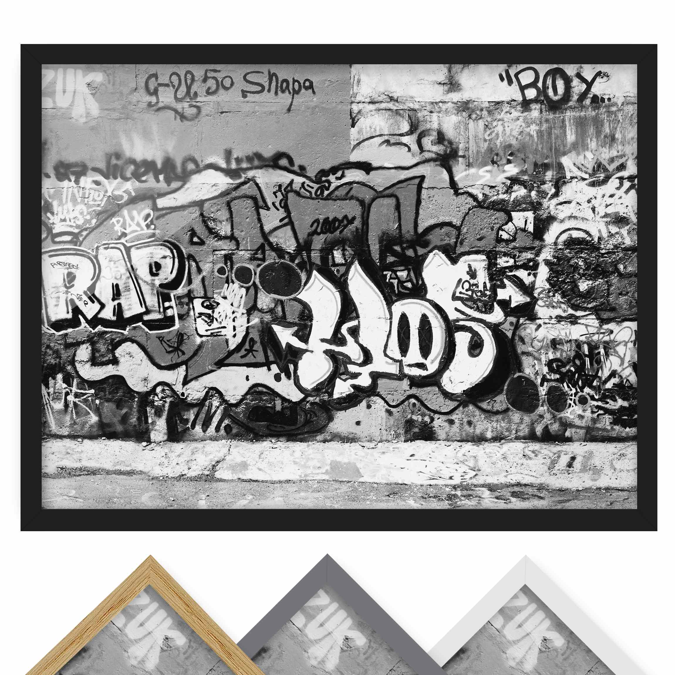 Schwarz-Weiß Bild mit Rahmen Graffiti Art