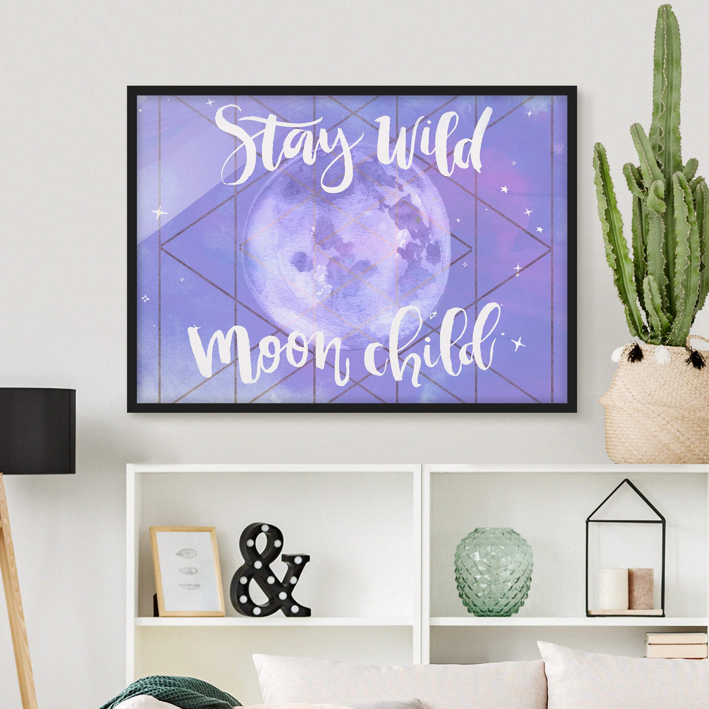 Spruch Bild mit Rahmen Mond-Kind - Stay wild