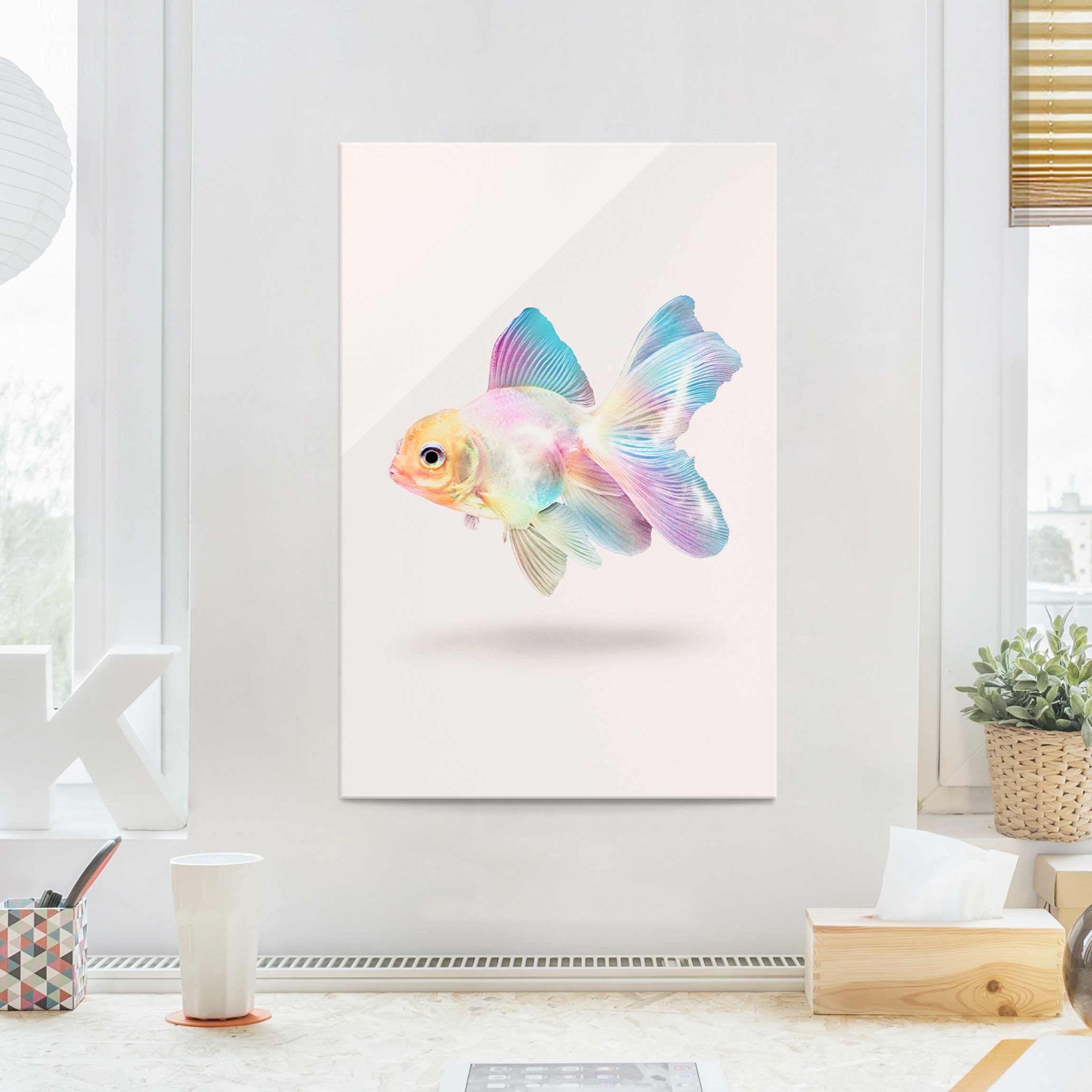 Glasbild - Hochformat Fisch in Pastell