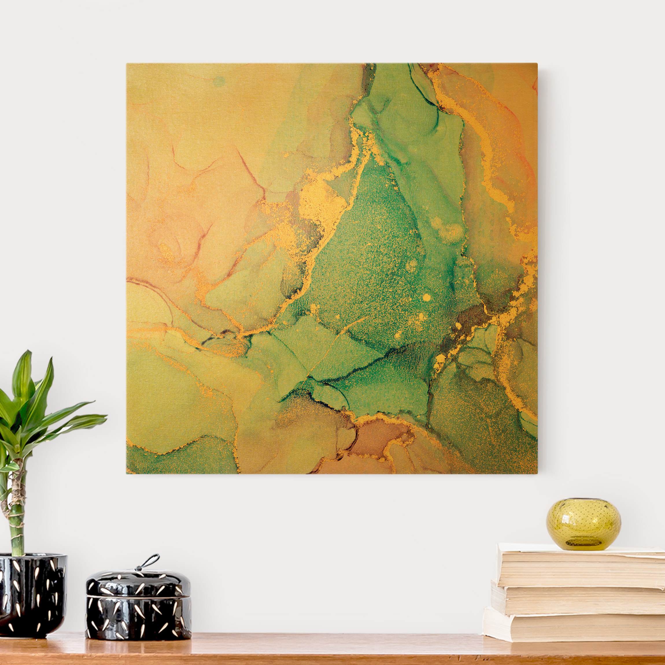 Leinwandbild Gold Aquarell Pastell Bunt mit Gold