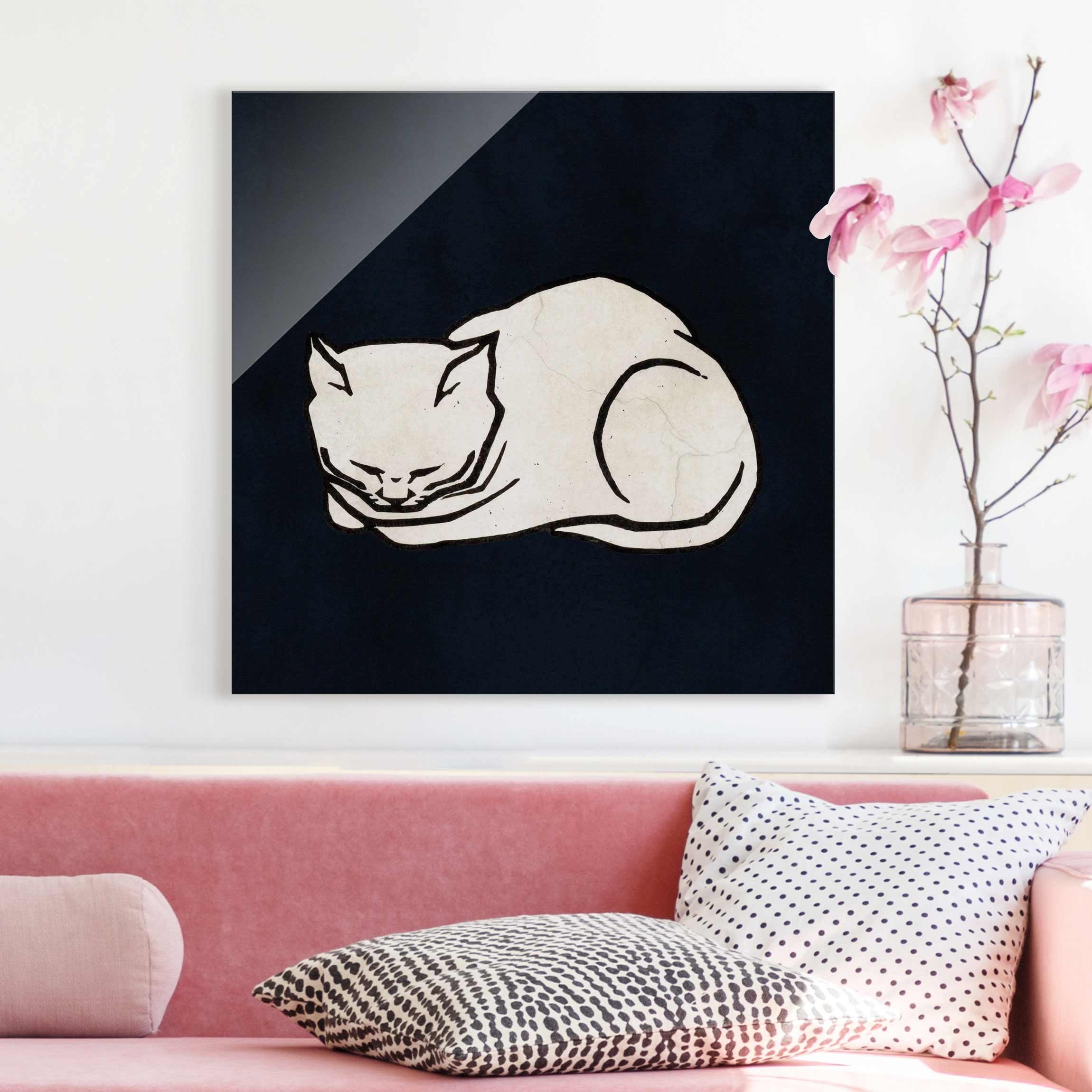 Glasbild Tiere Schlafende Katze Illustration