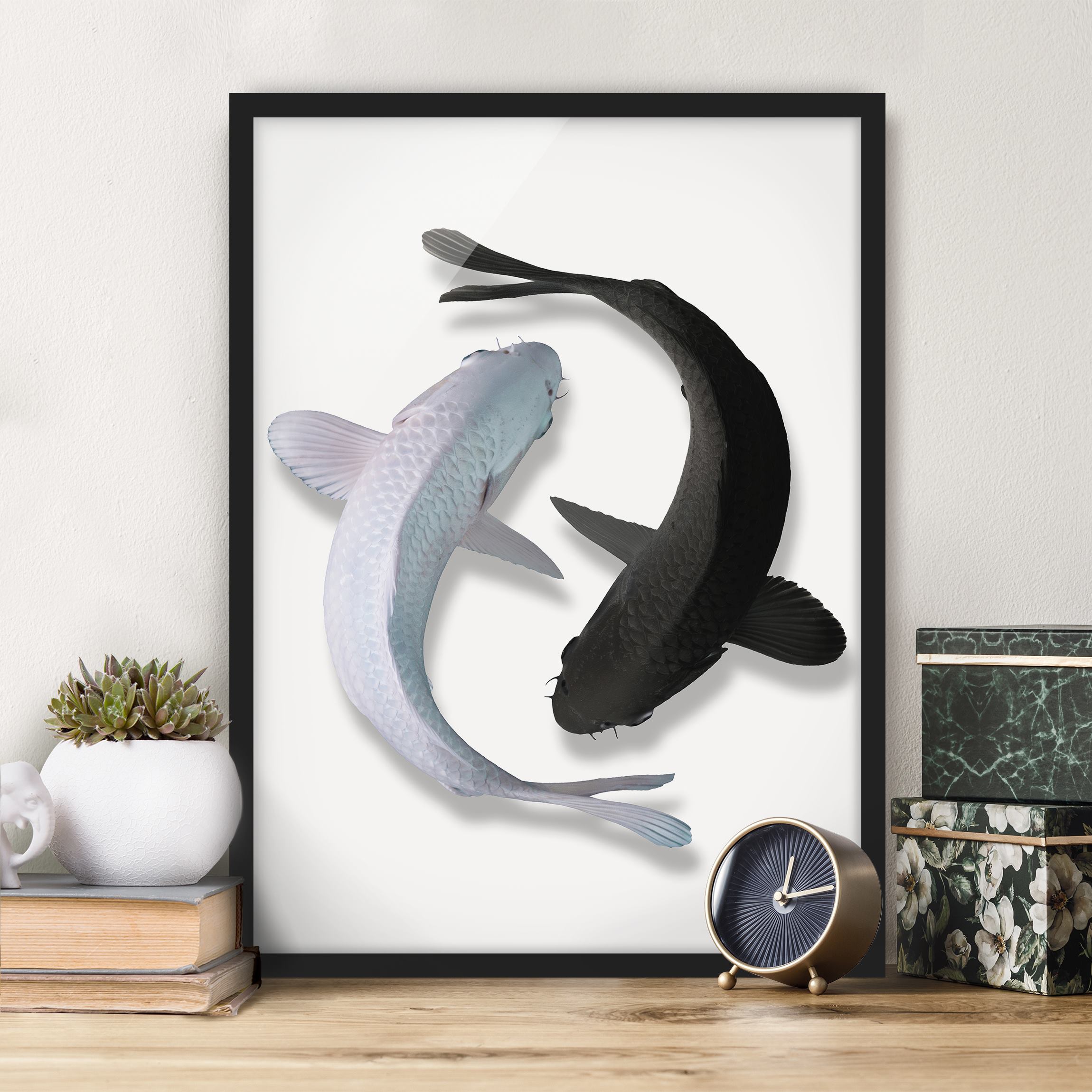 Bild mit Rahmen - Hochformat Fische Ying & Yang