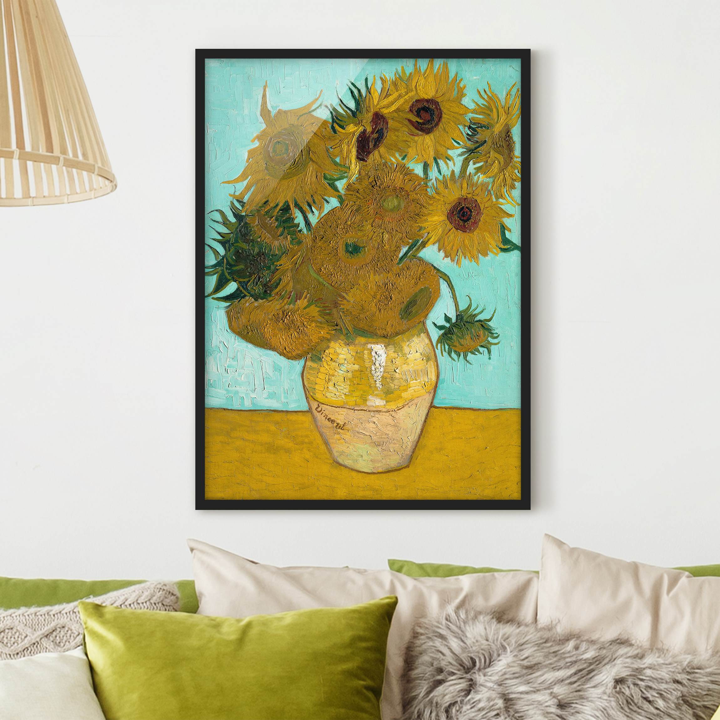 Bild mit Rahmen - Hochformat Vincent van Gogh - Vase mit Sonnenblumen