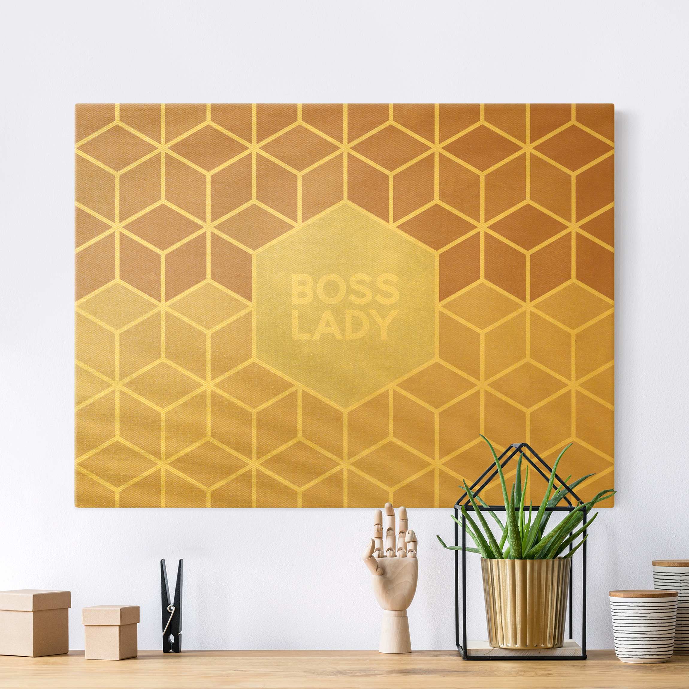 Leinwandbild Gold Goldene Geometrie - Boss Lady Sechsecke Rosa
