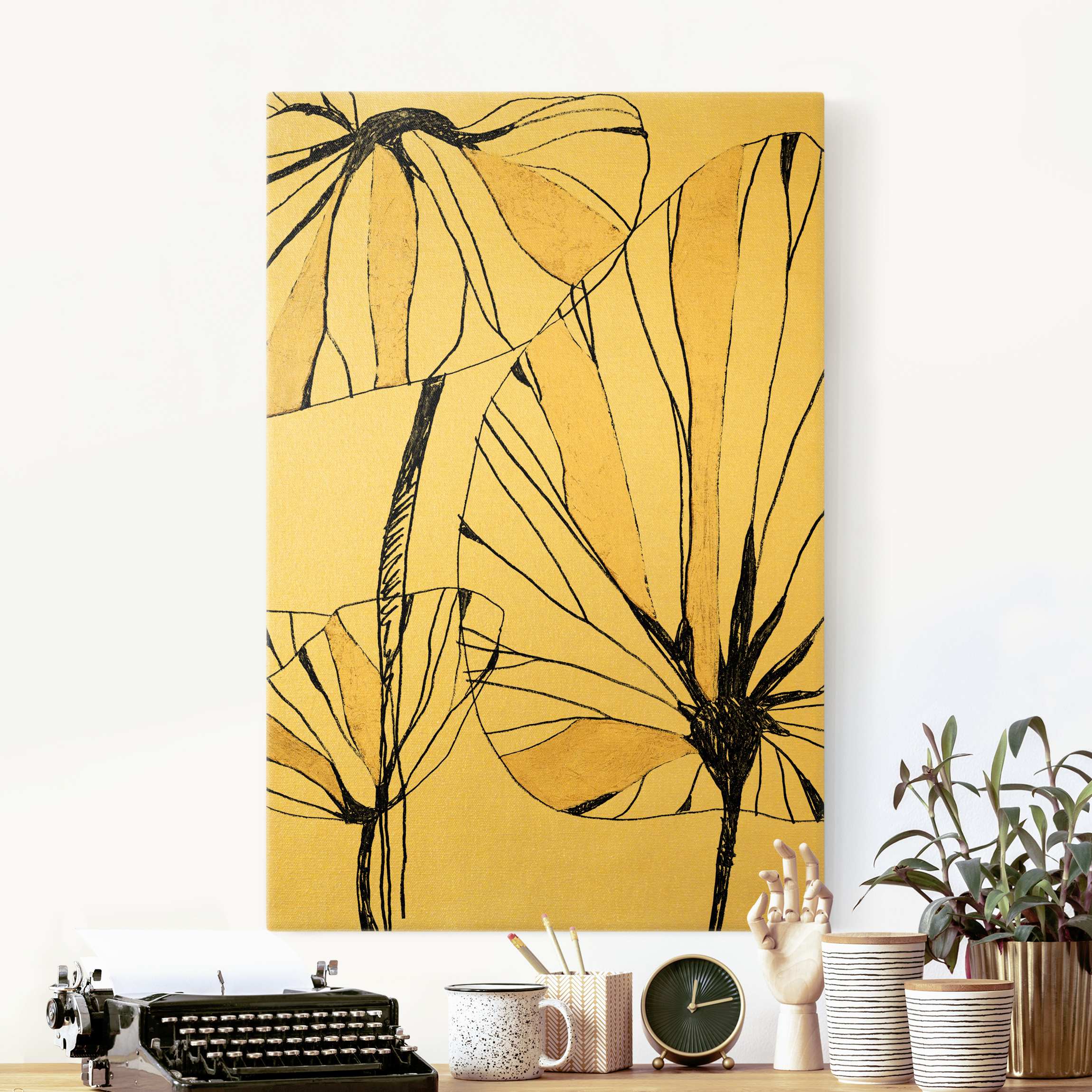 Leinwandbild Gold Tropische Blätter mit Gold I