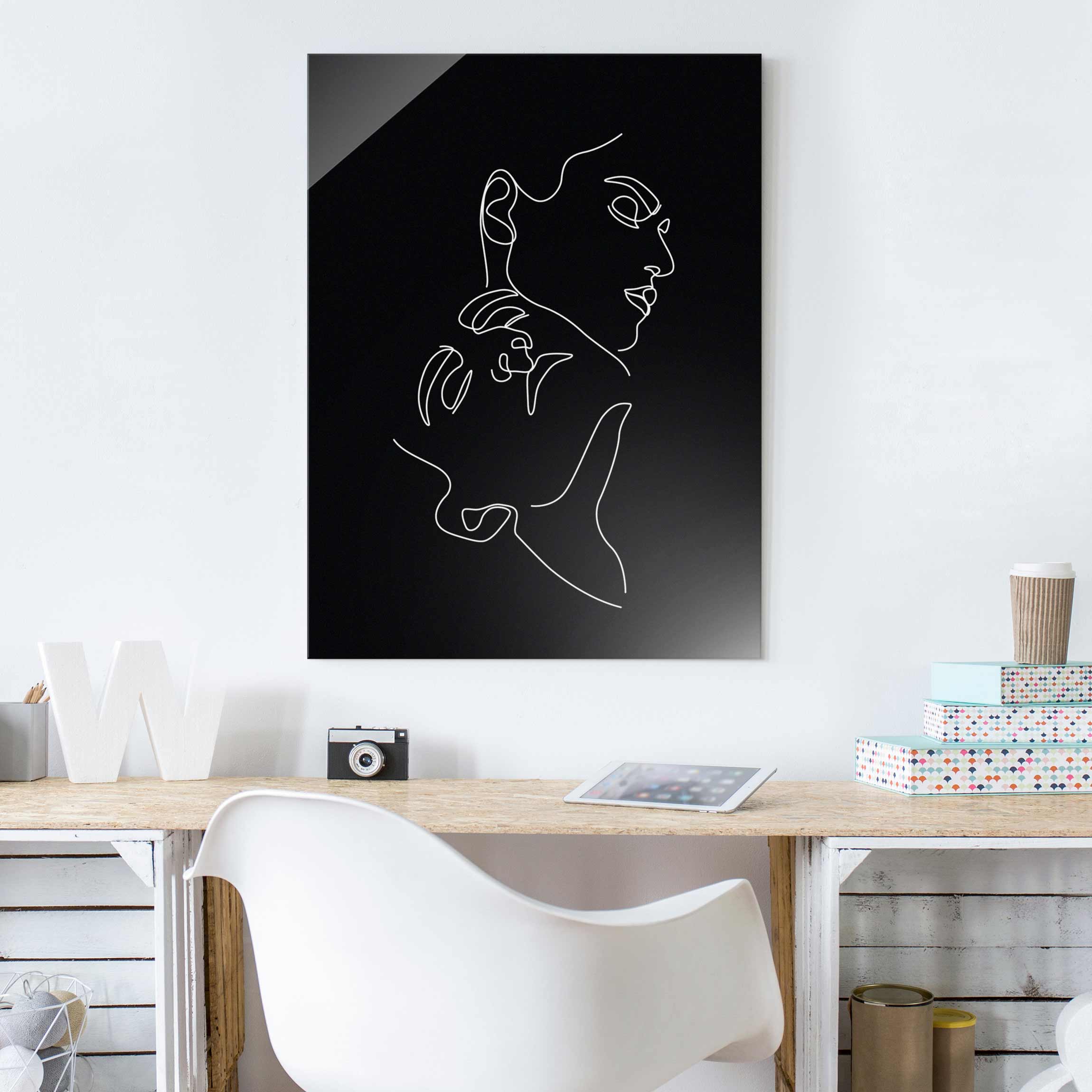 Glasbild Line Art Frauen Gesichter Schwarz