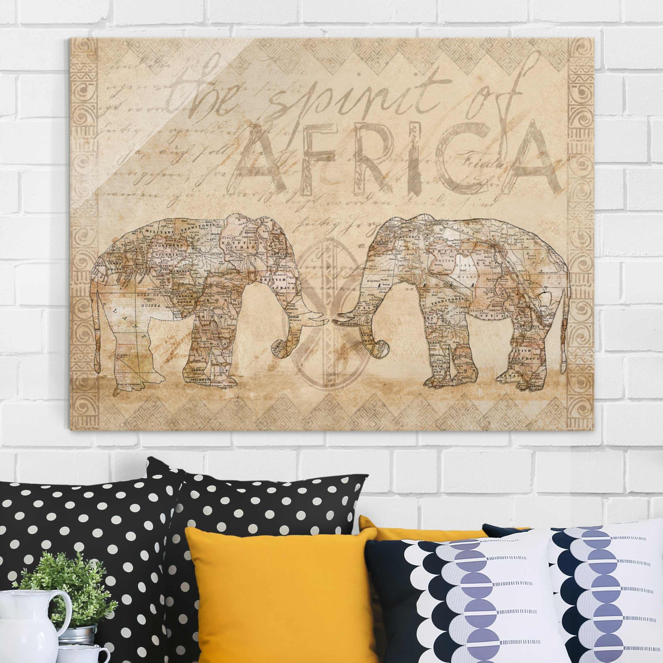 Glasbild Vintage Collage - Spirit of Africa
