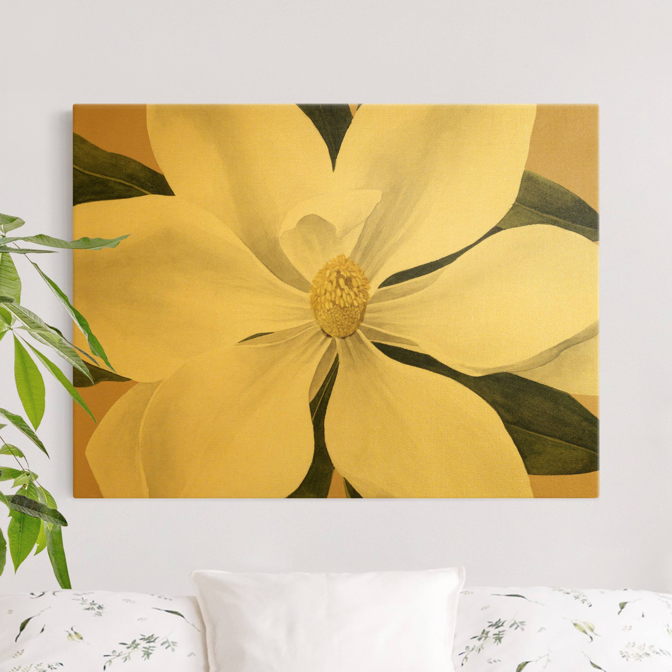 Leinwandbild Gold Magnolie auf Gold I