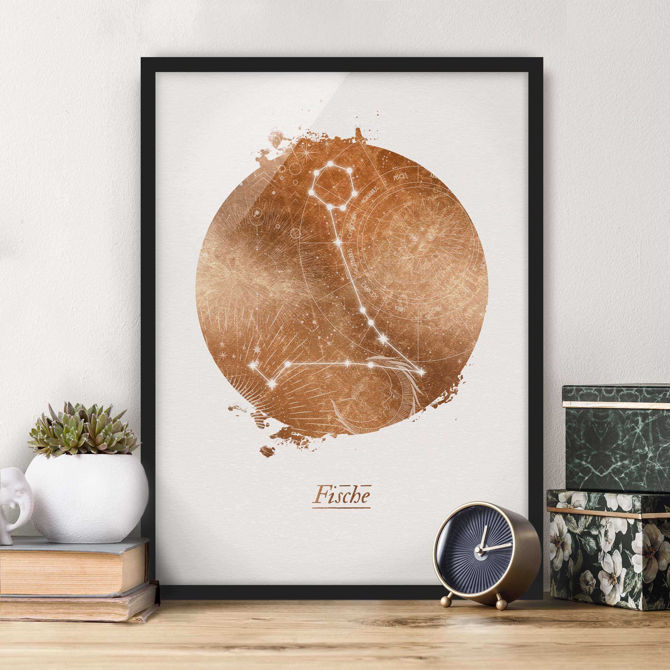 Bild mit Rahmen Sternzeichen Fische Gold