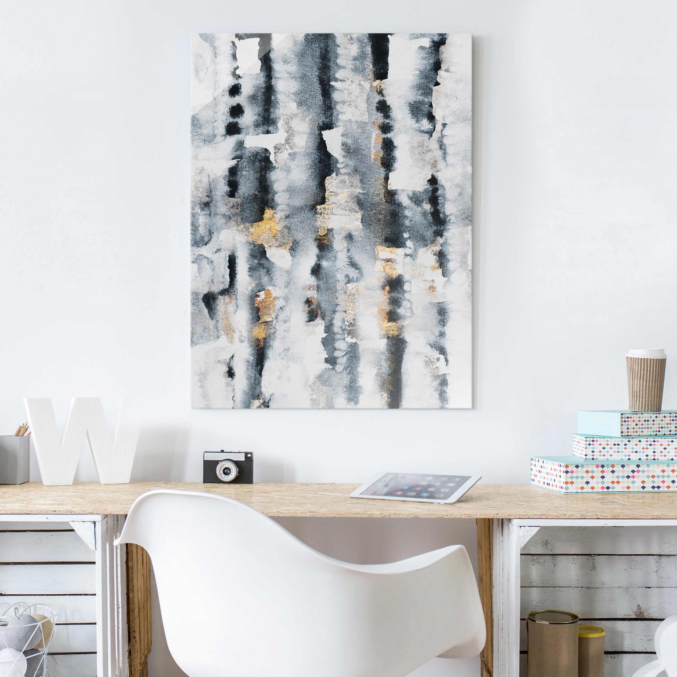 Glasbild Abstraktes Aquarell mit Gold