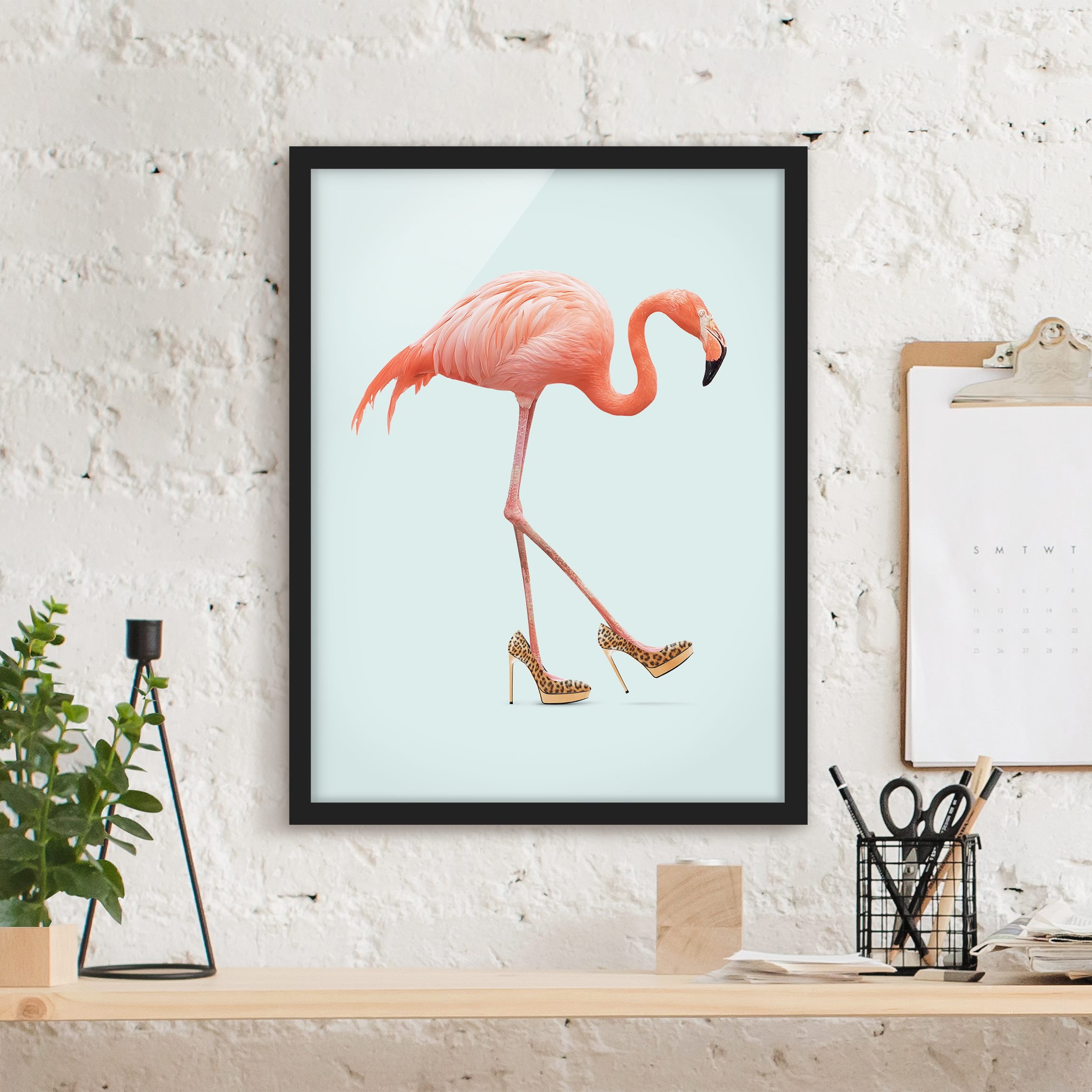 Bild mit Rahmen Flamingo mit High Heels
