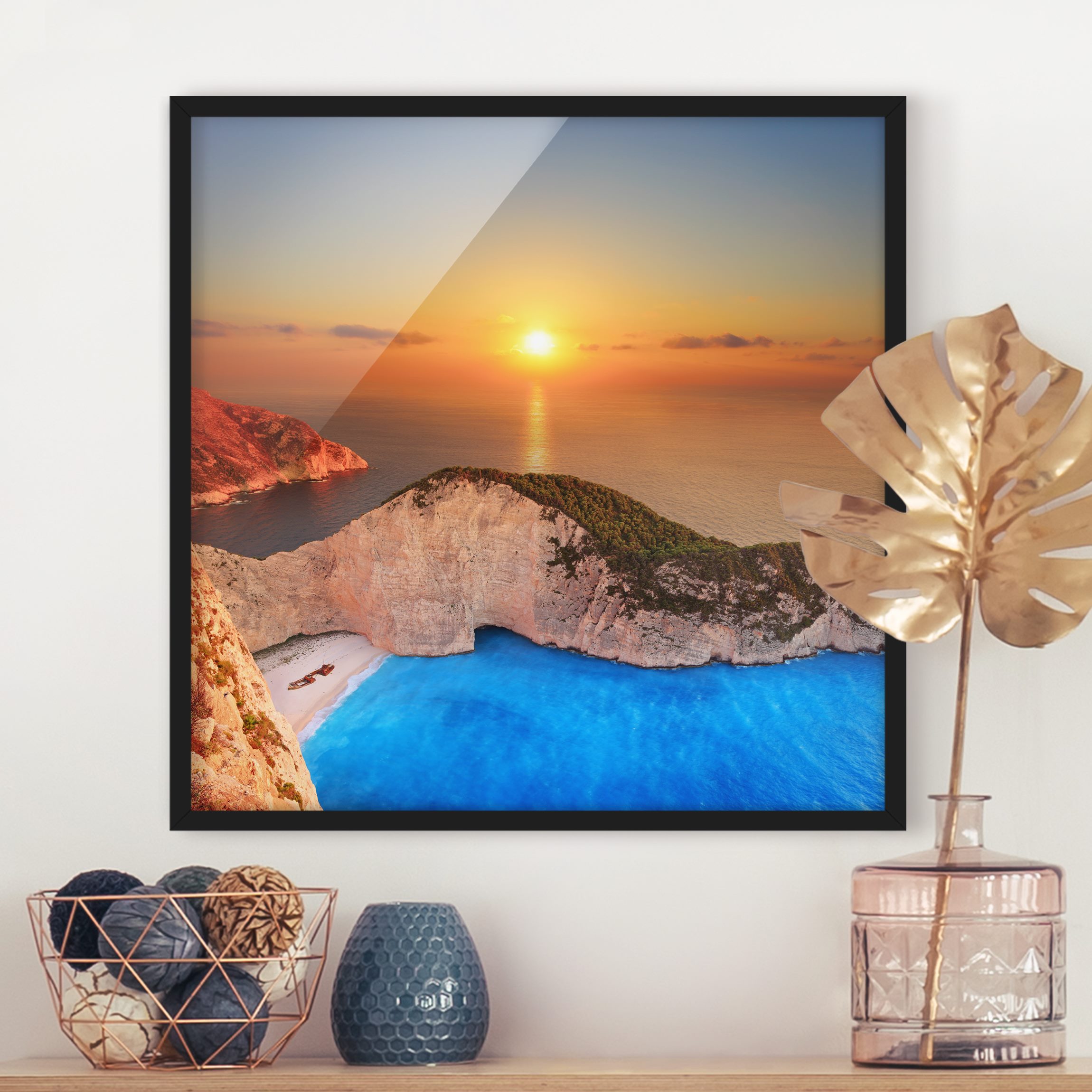 Bild mit Rahmen - Quadrat Sonnenuntergang über Zakynathos