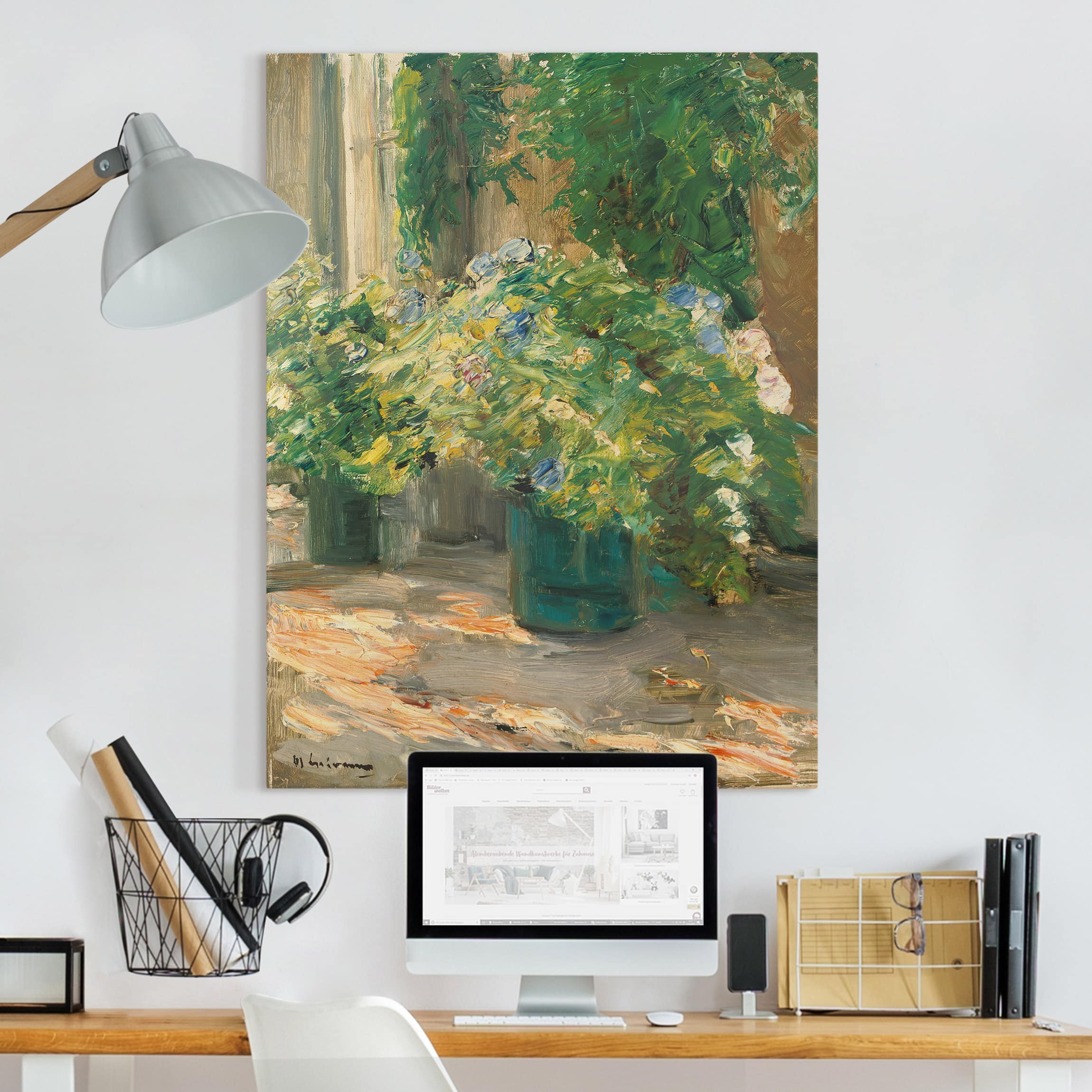 Leinwandbild - Hochformat Max Liebermann - Blumentöpfe vor dem Haus