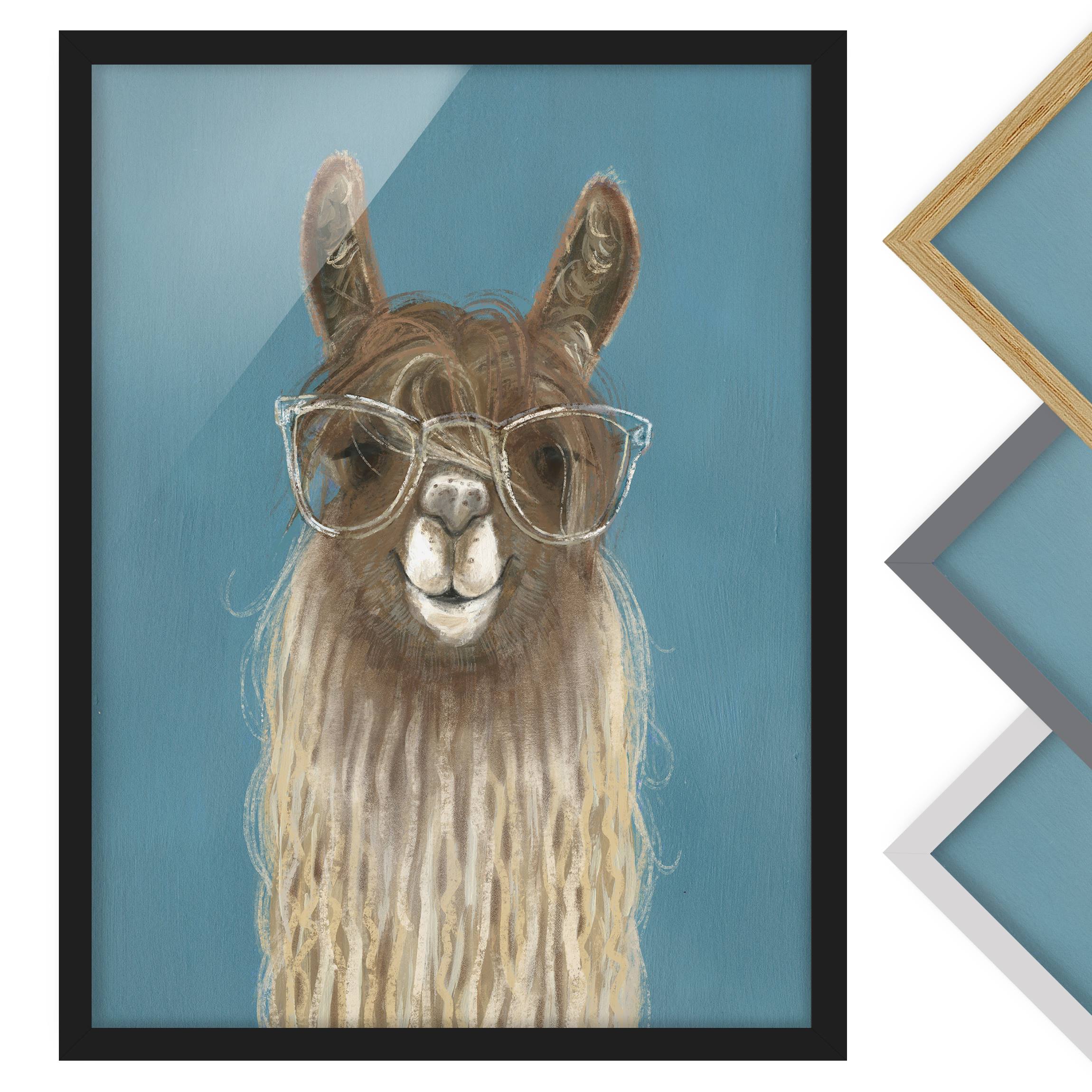 Bild mit Rahmen - Hochformat Lama mit Brille III