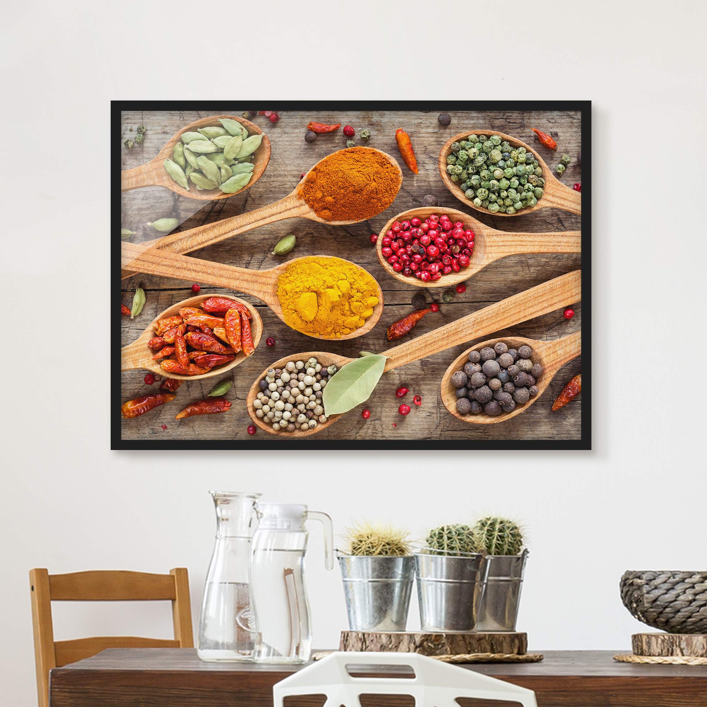 Bild mit Rahmen - Querformat Gewürze auf Holzlöffel