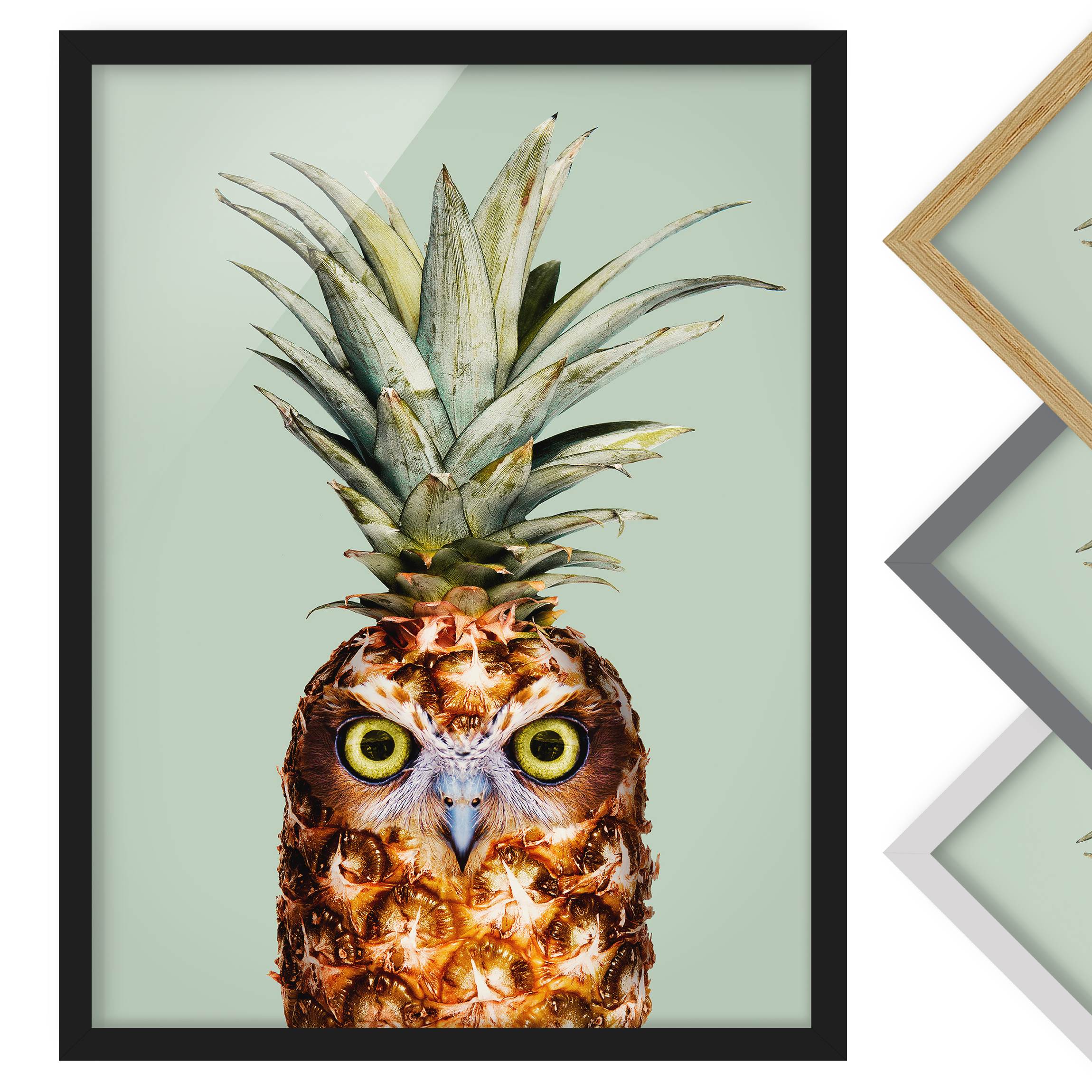 Bild mit Rahmen - Hochformat Ananas mit Eule