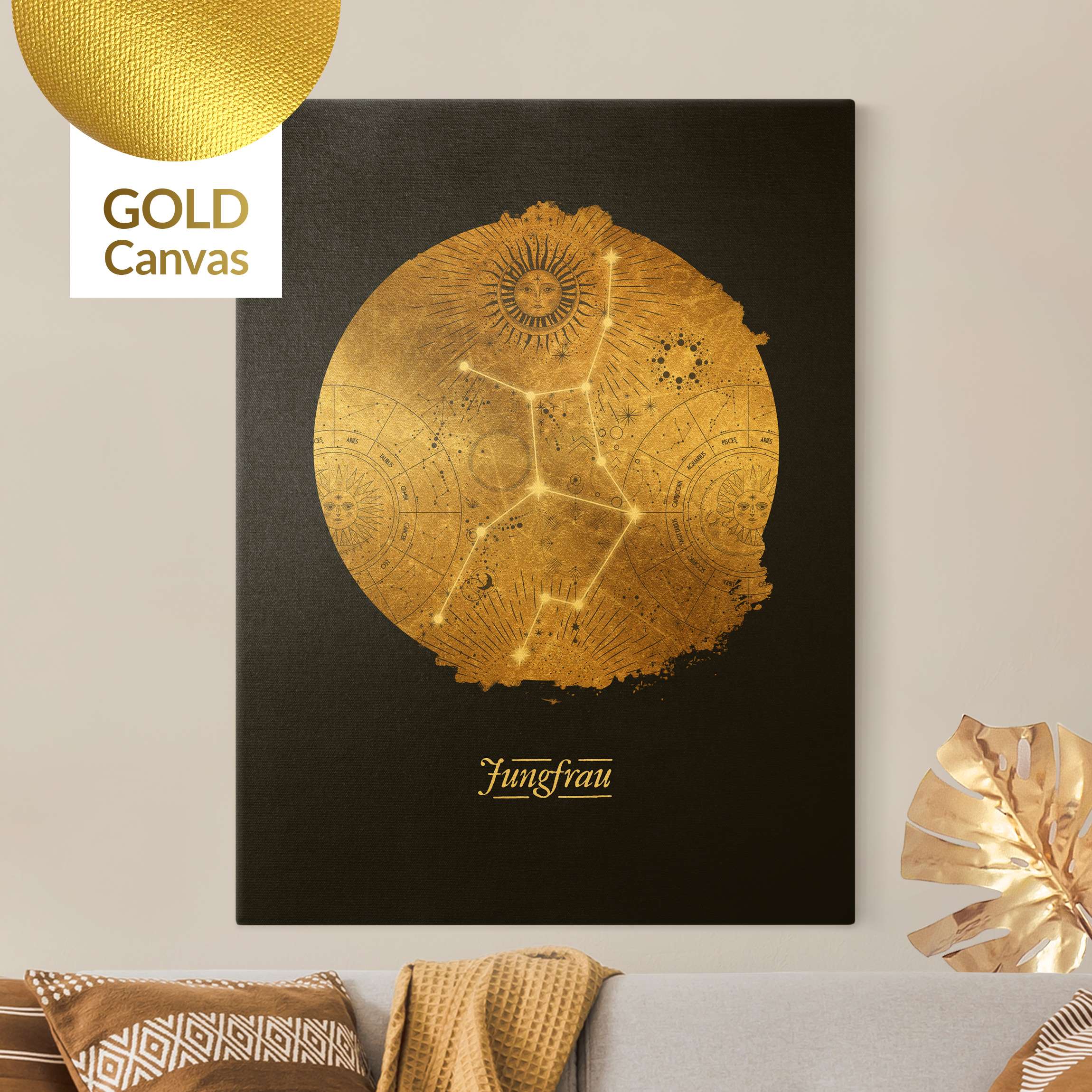 Leinwandbild Gold Sternzeichen Jungfrau Grau Gold
