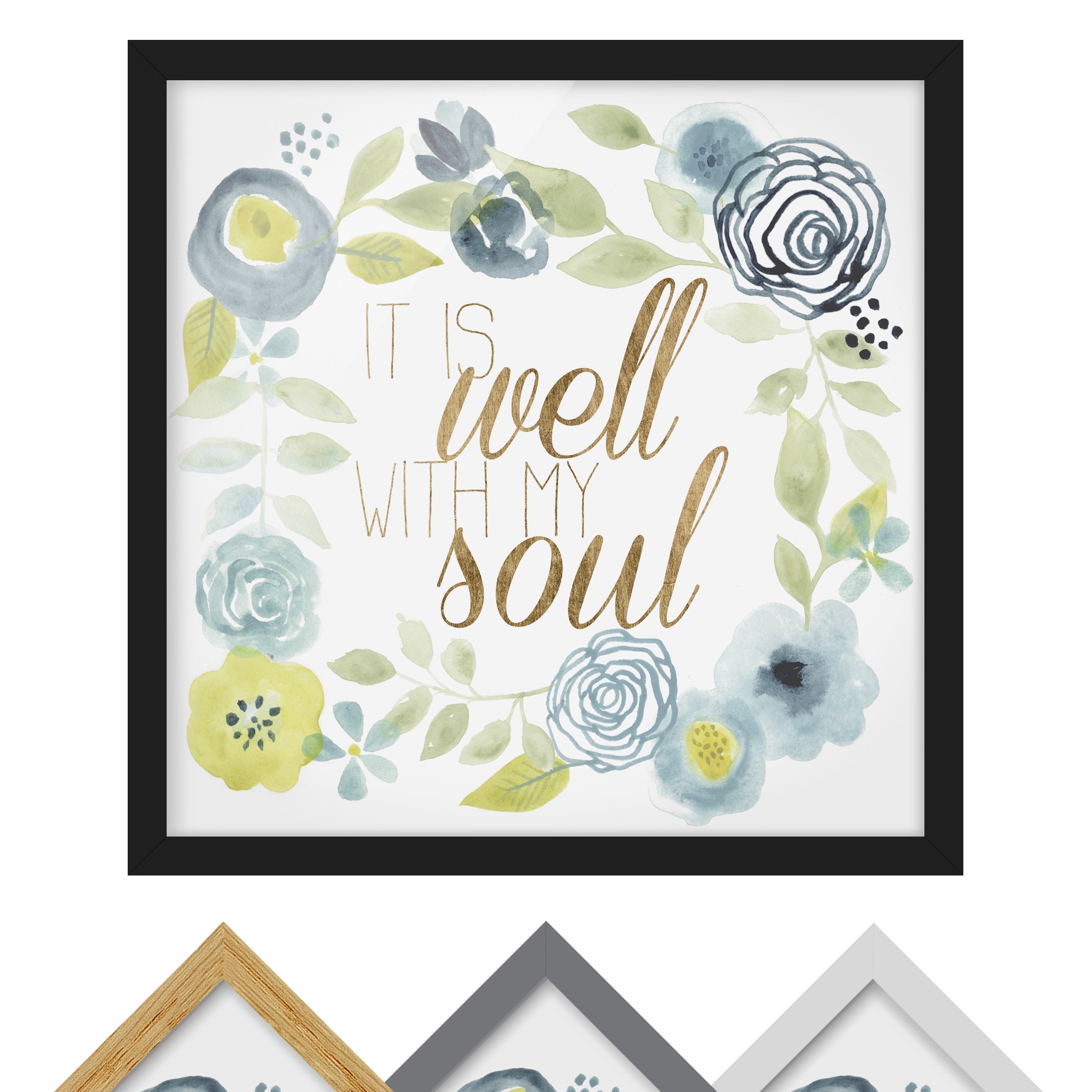 Bild mit Rahmen - Quadrat Blumenkranz mit Spruch - Soul