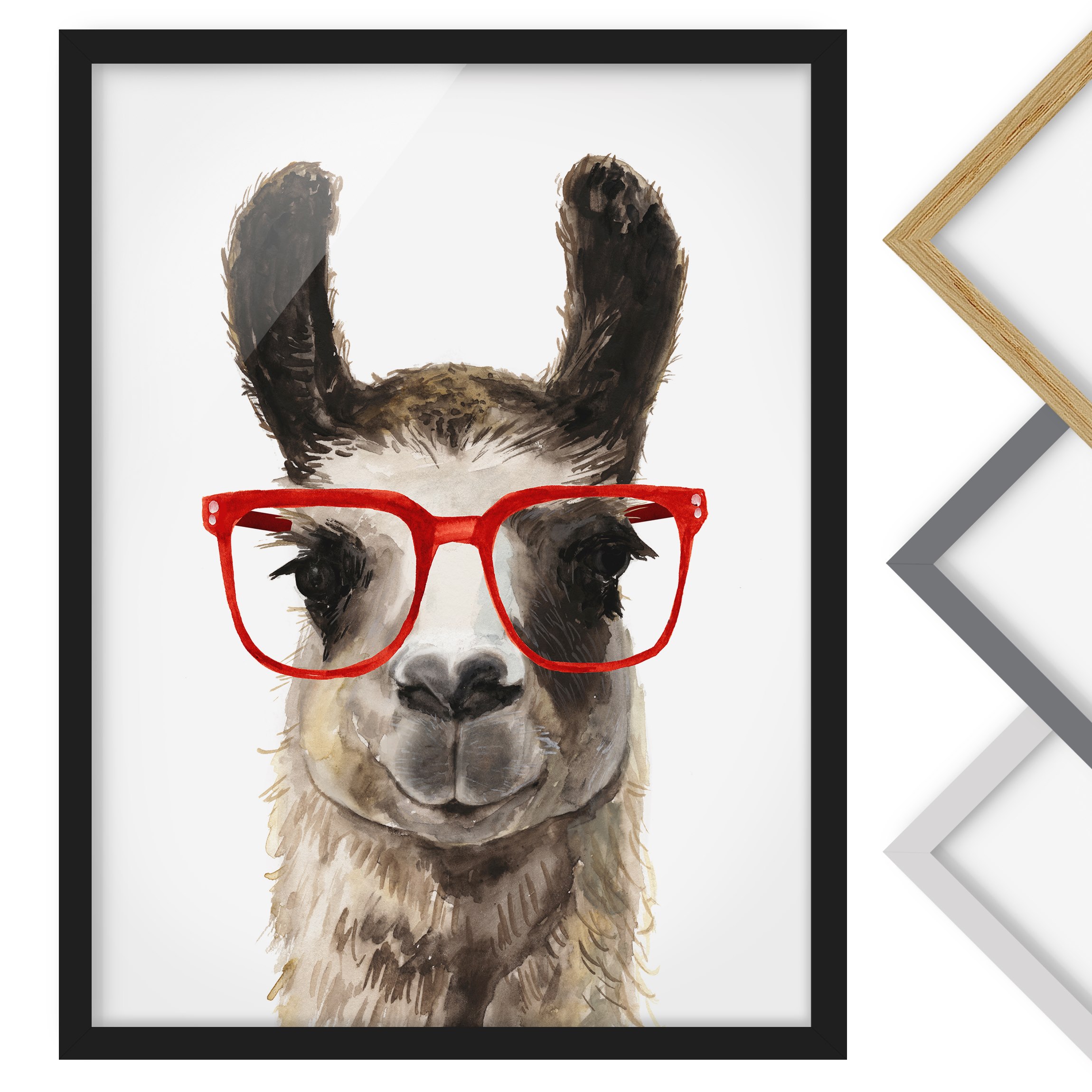 Bild mit Rahmen - Hochformat Hippes Lama mit Brille II