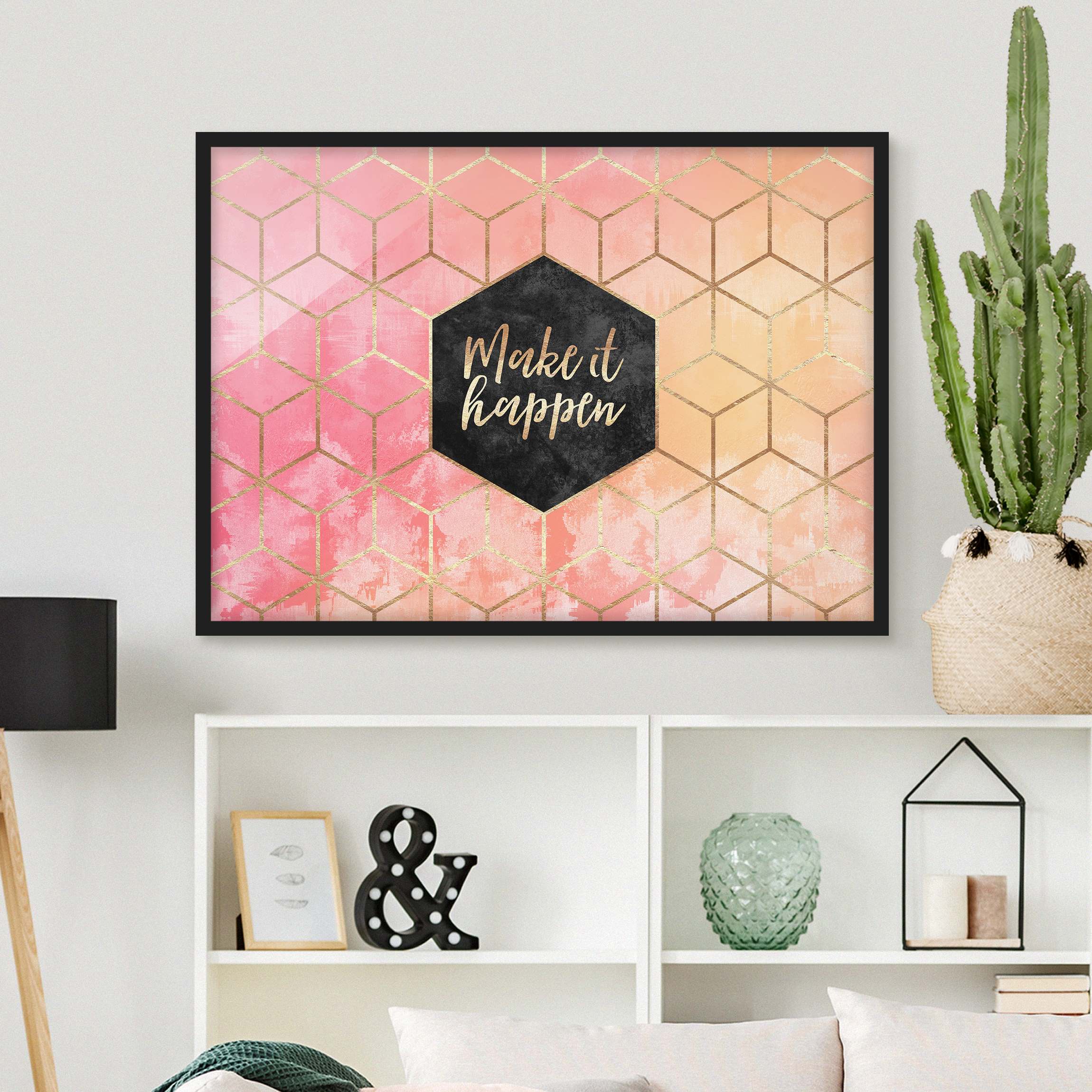 Bild mit Rahmen - Querformat Make It Happen Geometrie Pastell