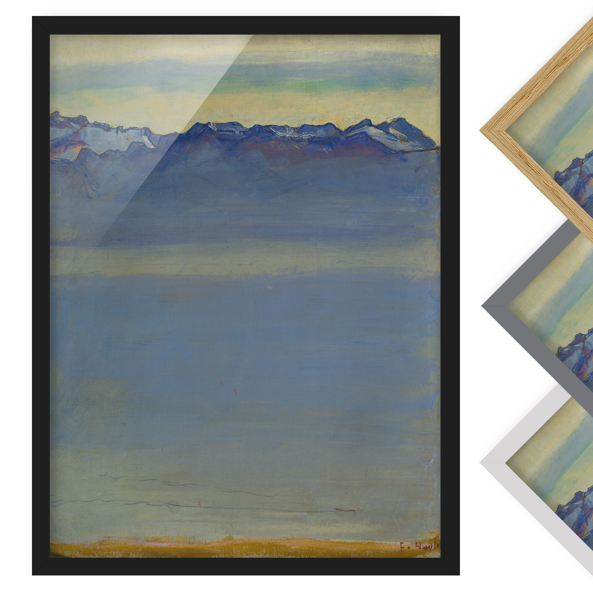 Bild mit Rahmen - Hochformat Ferdinand Hodler - Genfer See mit Alpen