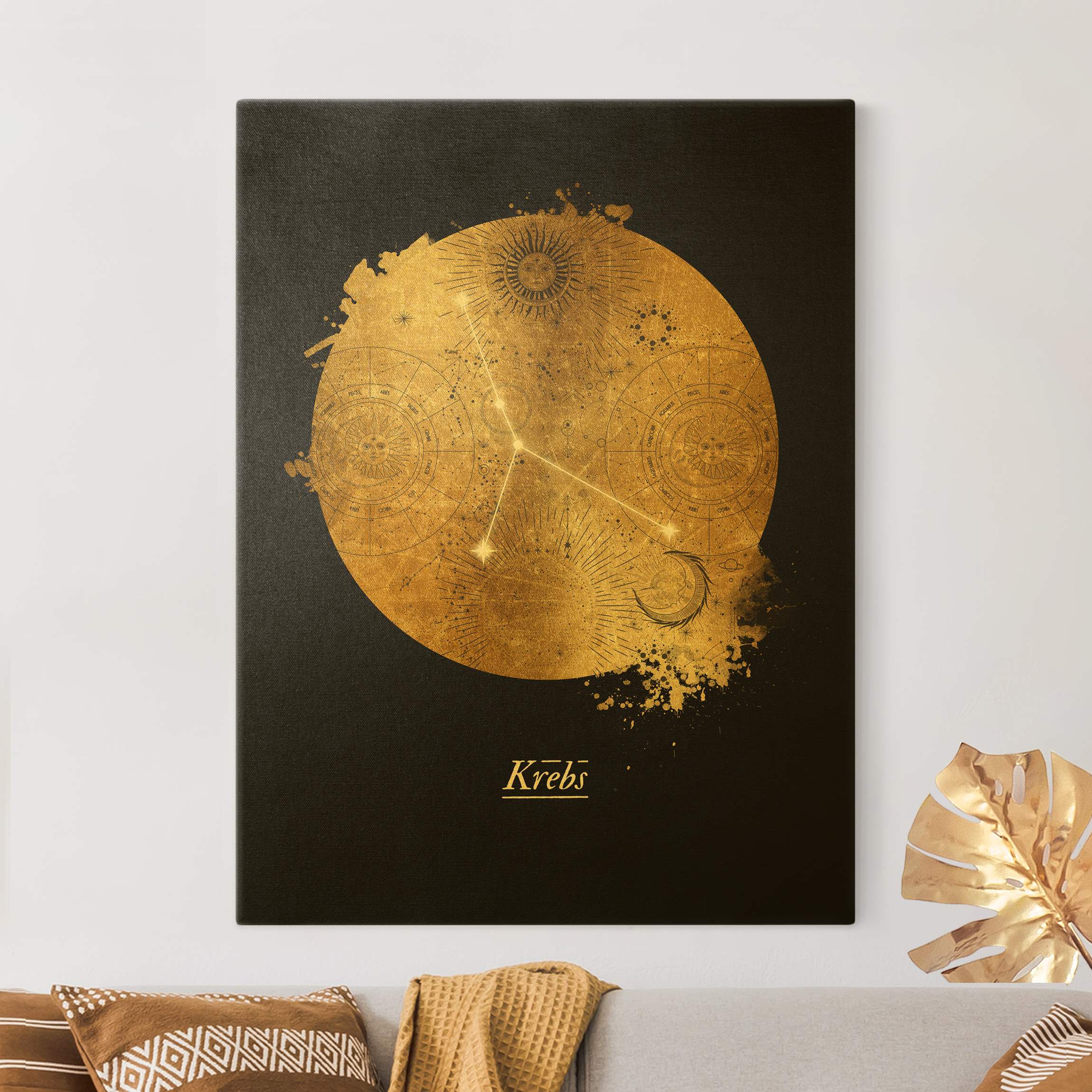 Leinwandbild Gold Sternzeichen Krebs Grau Gold