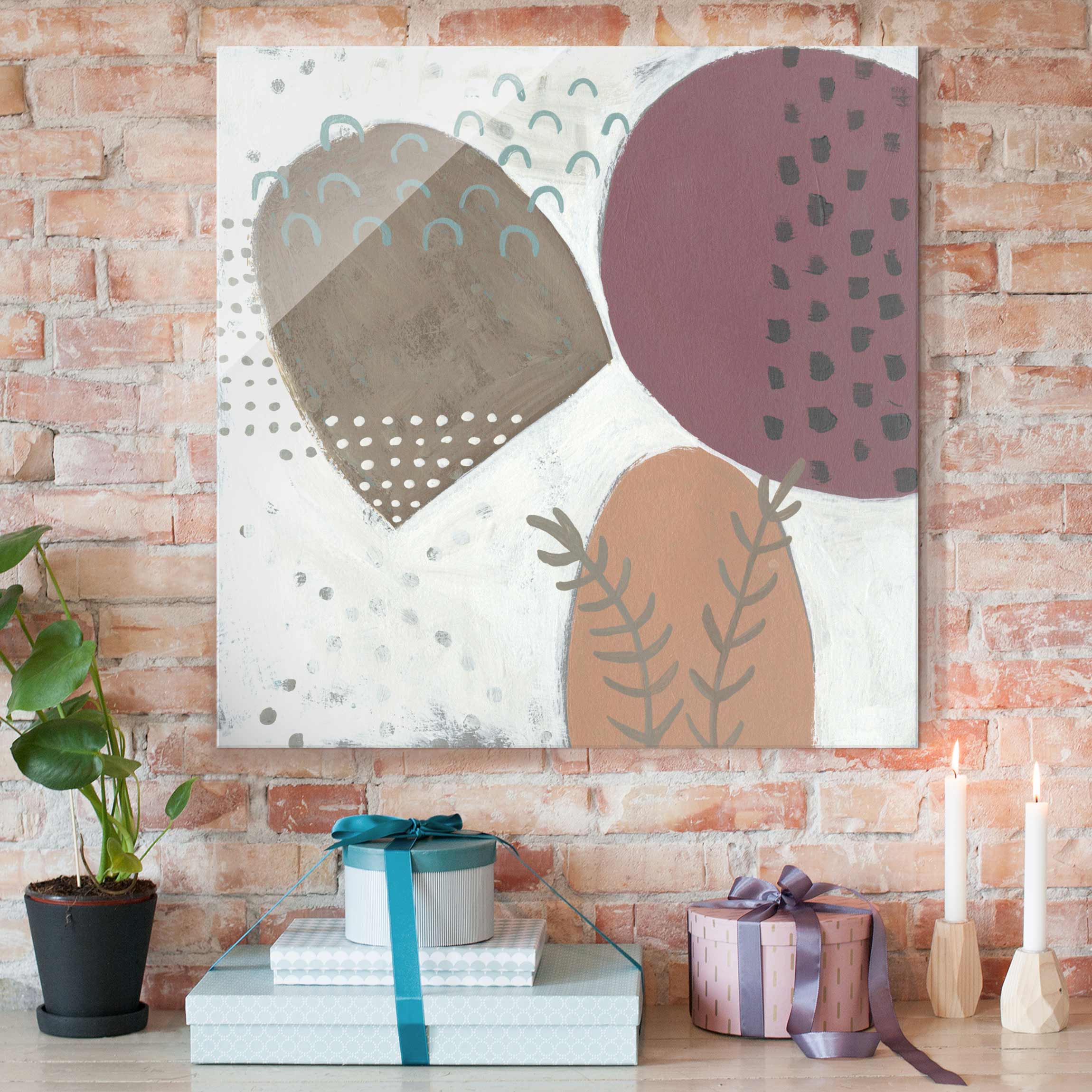 Glasbild Karneval der Formen in Lachs II