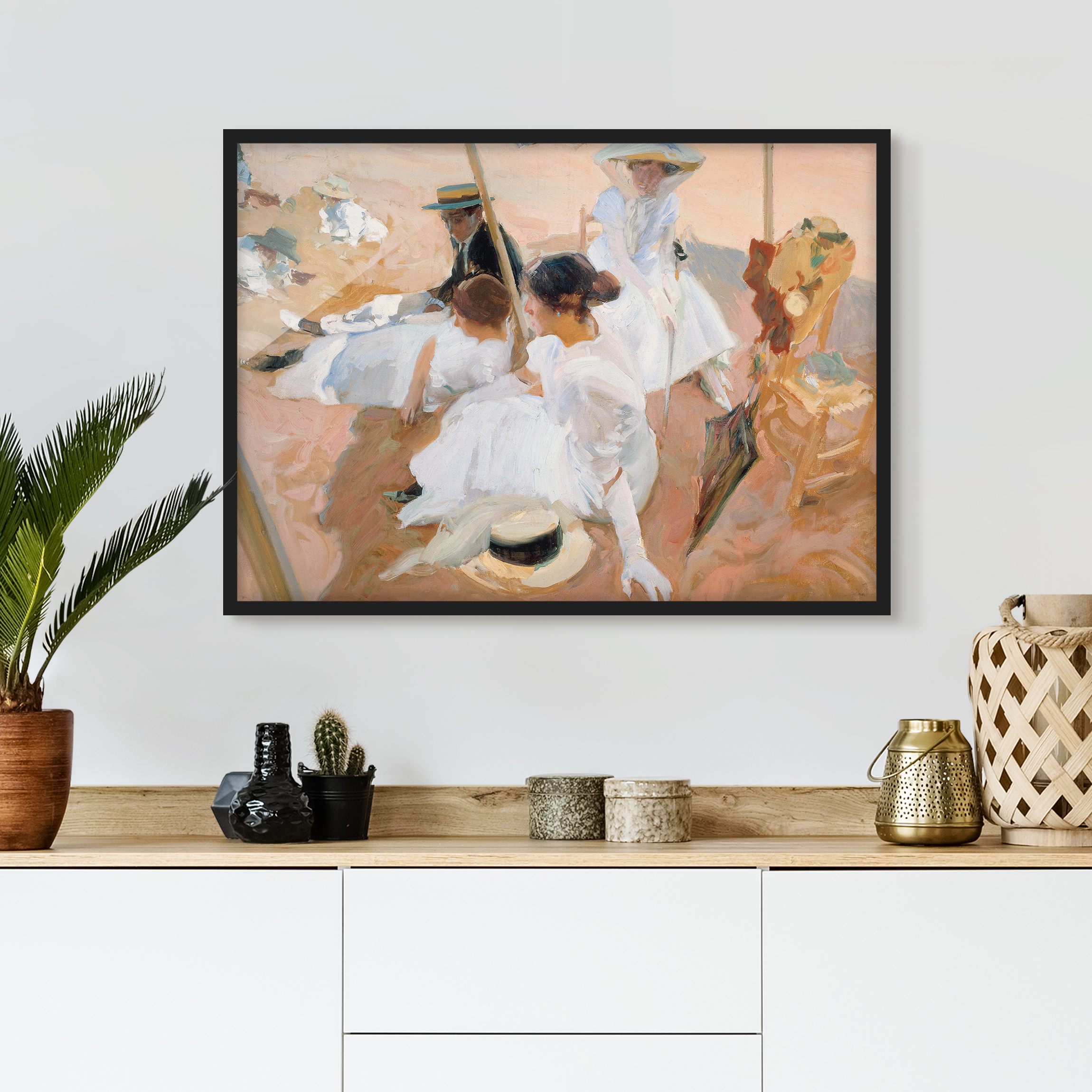 Bild mit Rahmen - Querformat Joaquin Sorolla - Unter der Markise am Strand