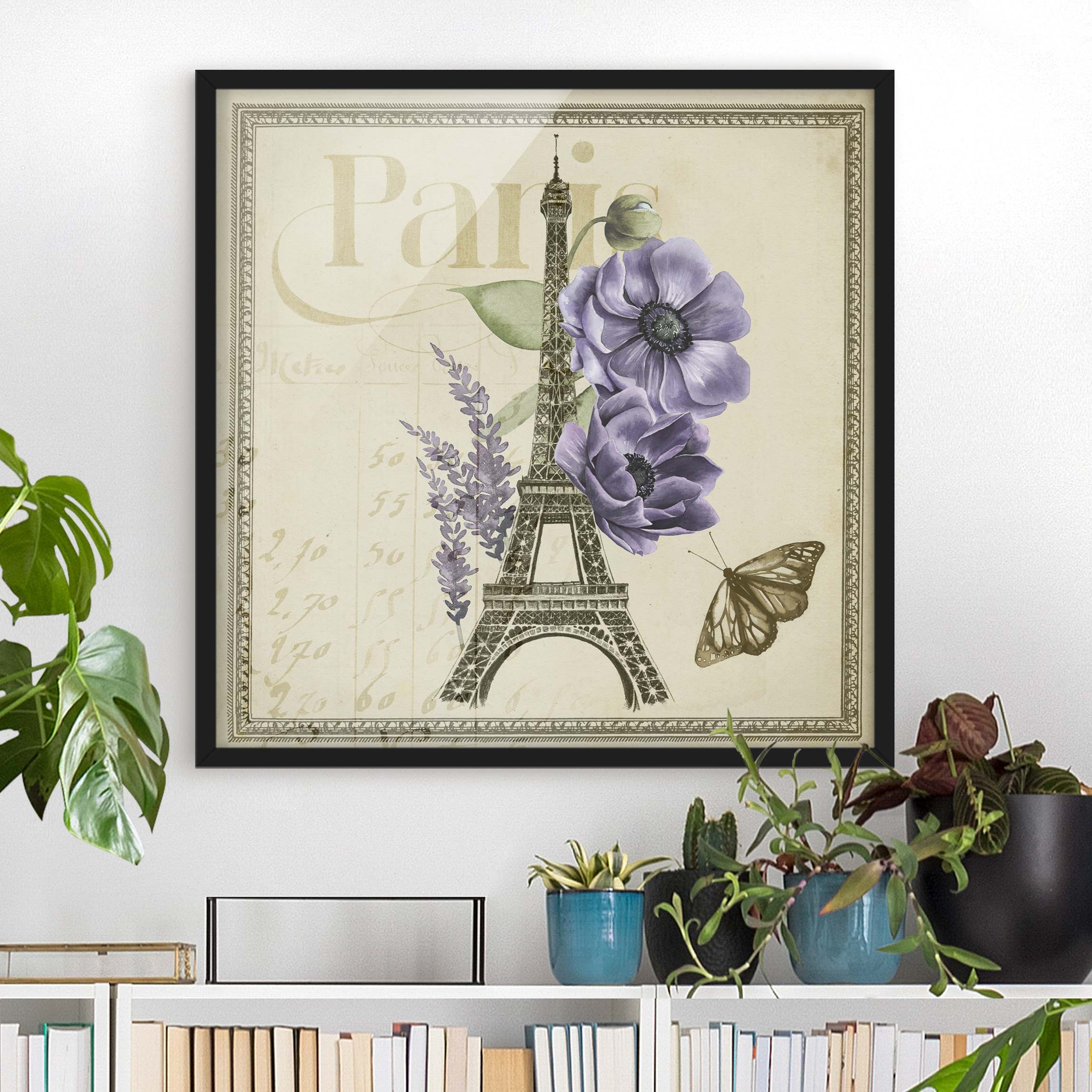 Spruch Bild mit Rahmen Paris Collage Eiffelturm