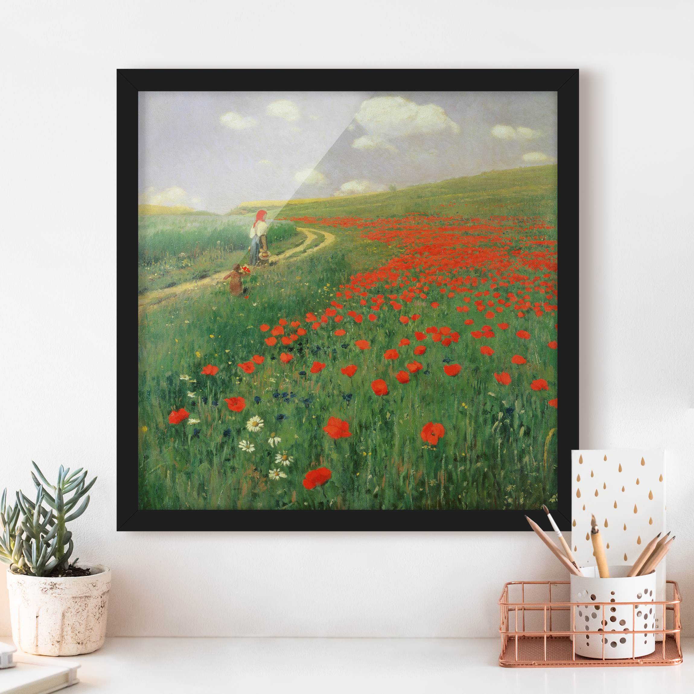 Bild mit Rahmen - Quadrat Pál Szinyei-Merse - Sommerlandschaft mit blühendem Mohn