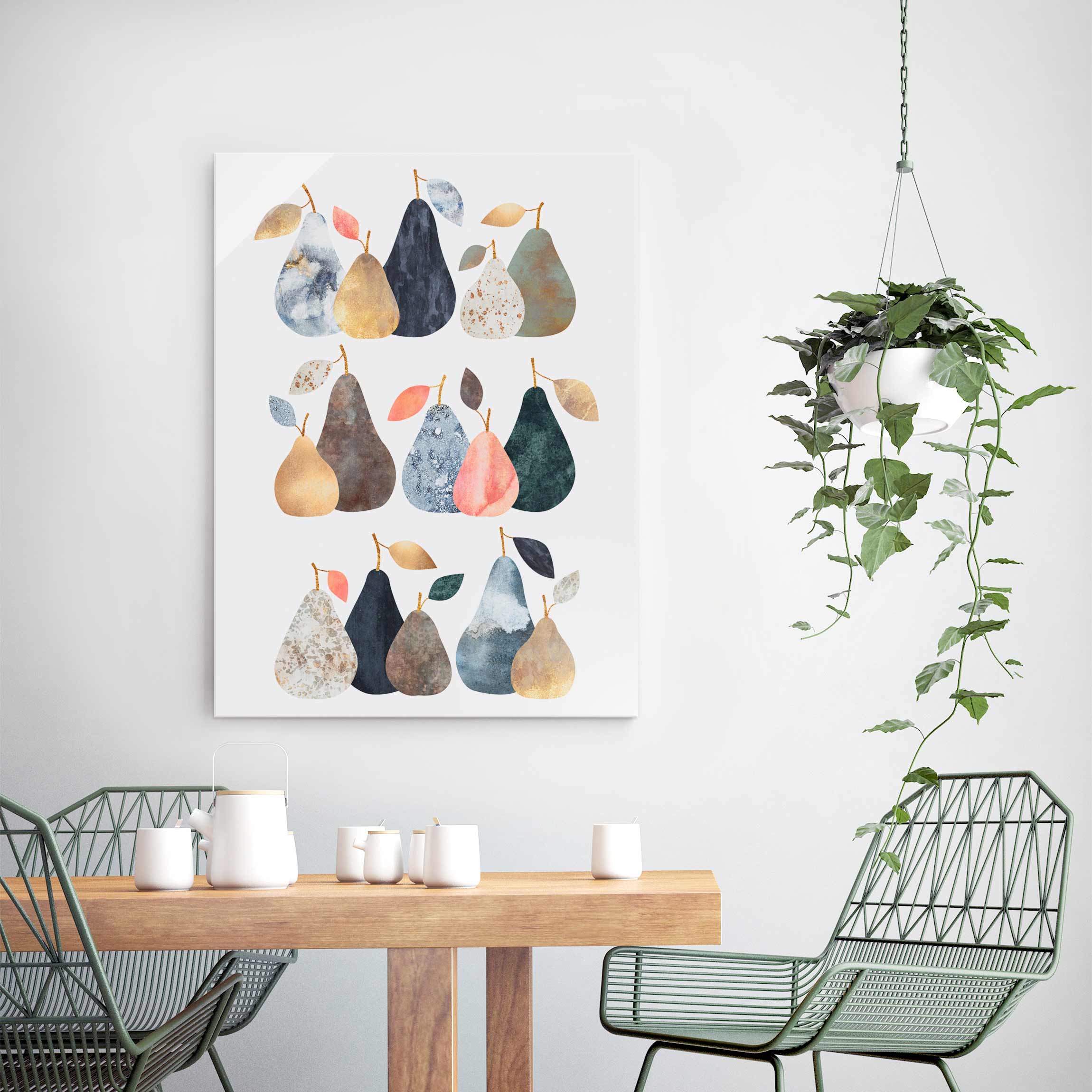 Glasbild Collage Goldene Birnen