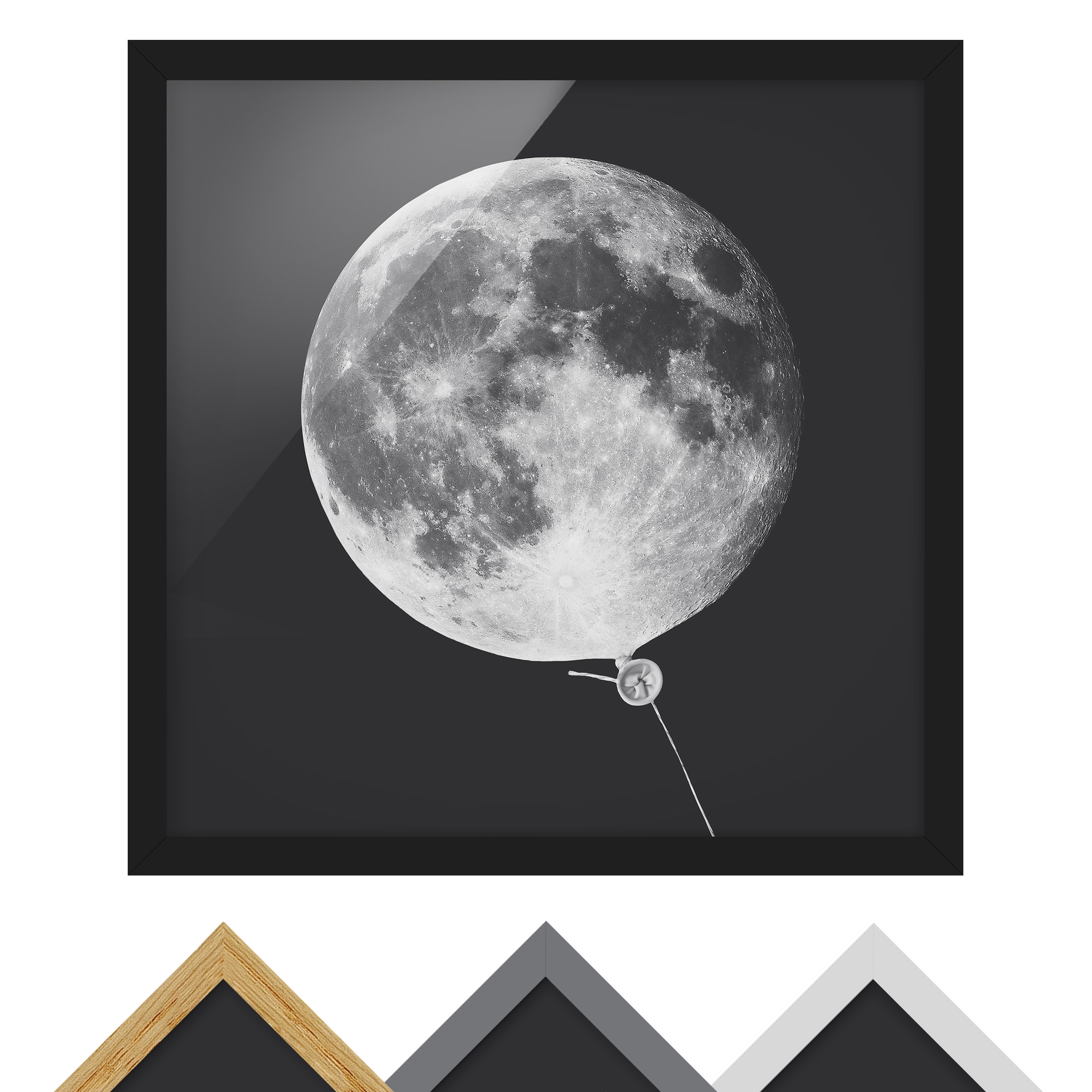 Bild mit Rahmen - Quadrat Luftballon mit Mond