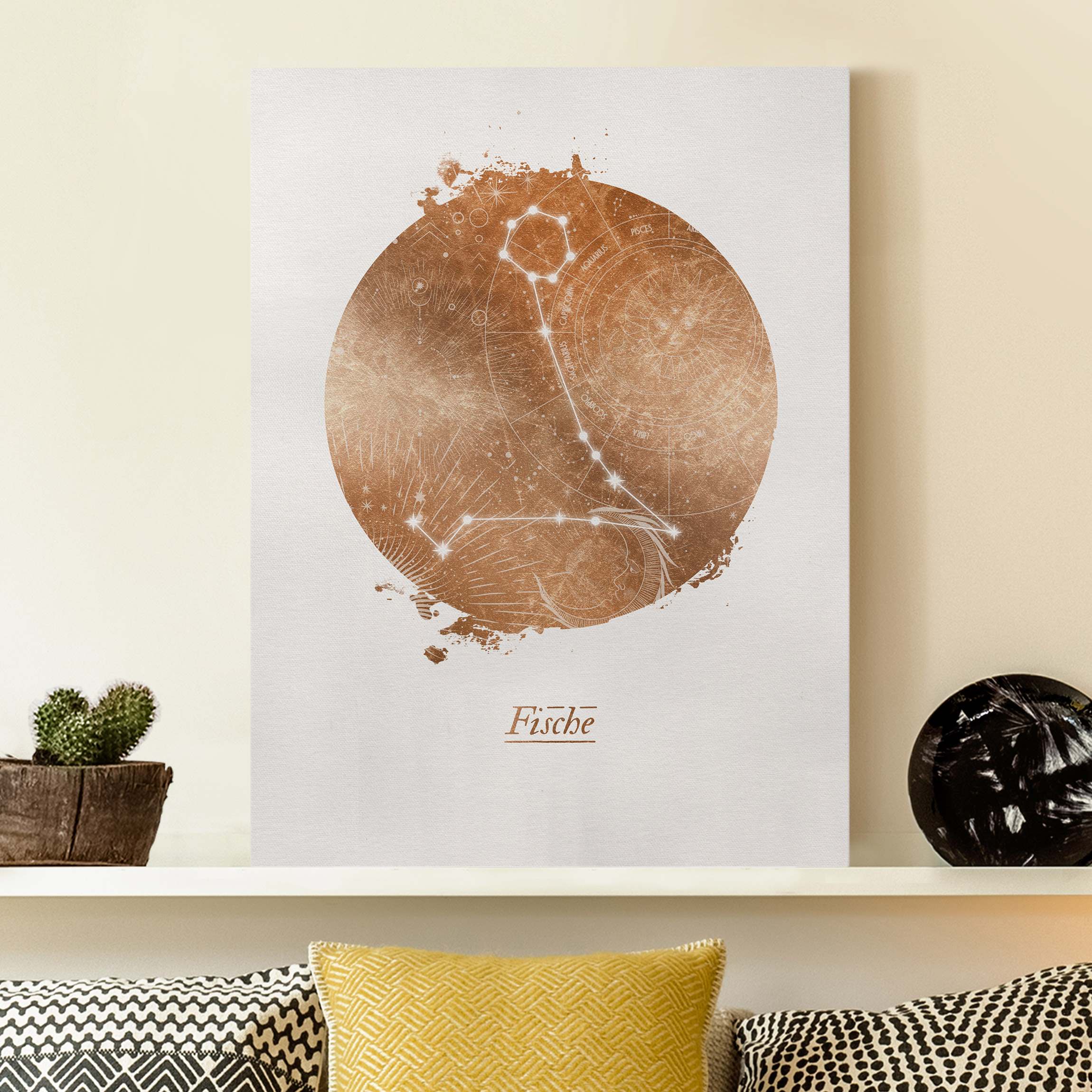Leinwandbild Sternzeichen Fische Gold