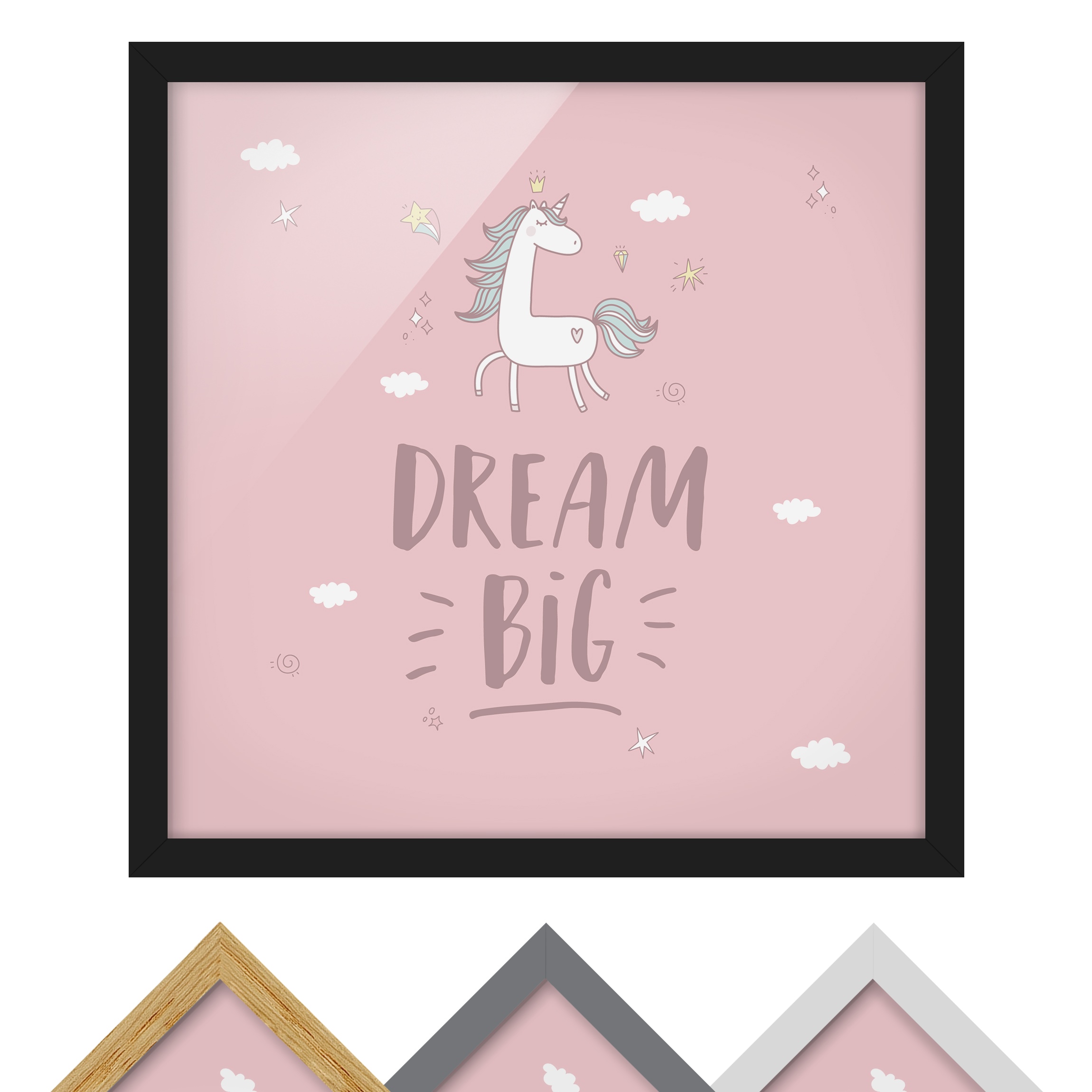 Gerahmtes Bild Dream big Unicorn