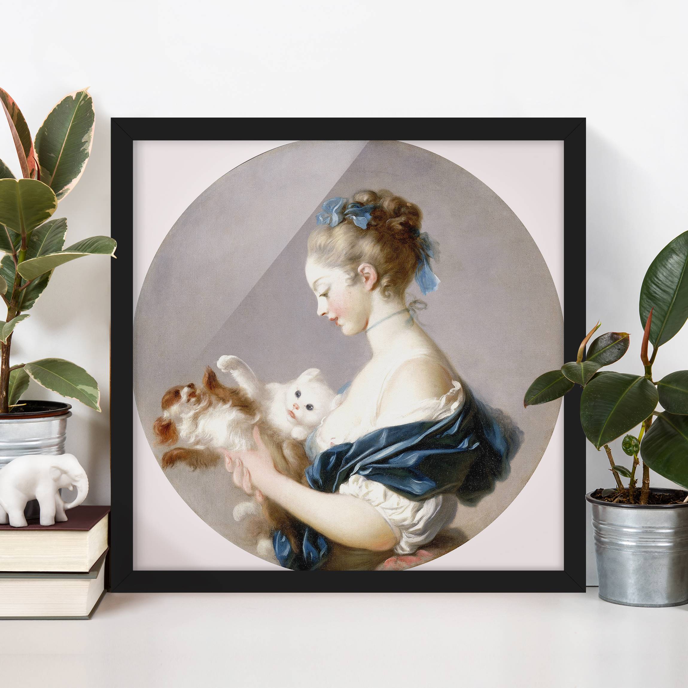 Kunstdruck mit Rahmen Jean Honoré Fragonard - Mädchen mit Hund