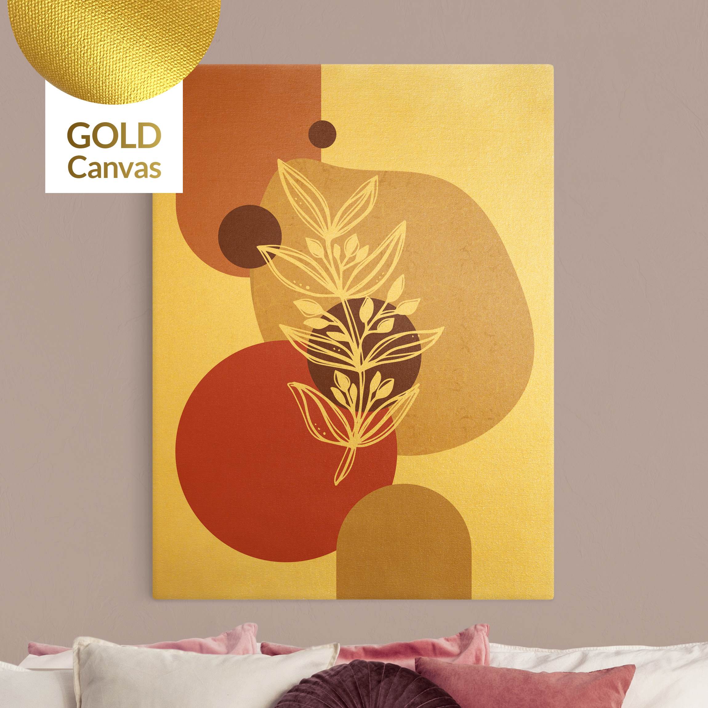 Leinwandbild Gold Geometrische Formen - Blätter Pink Gold