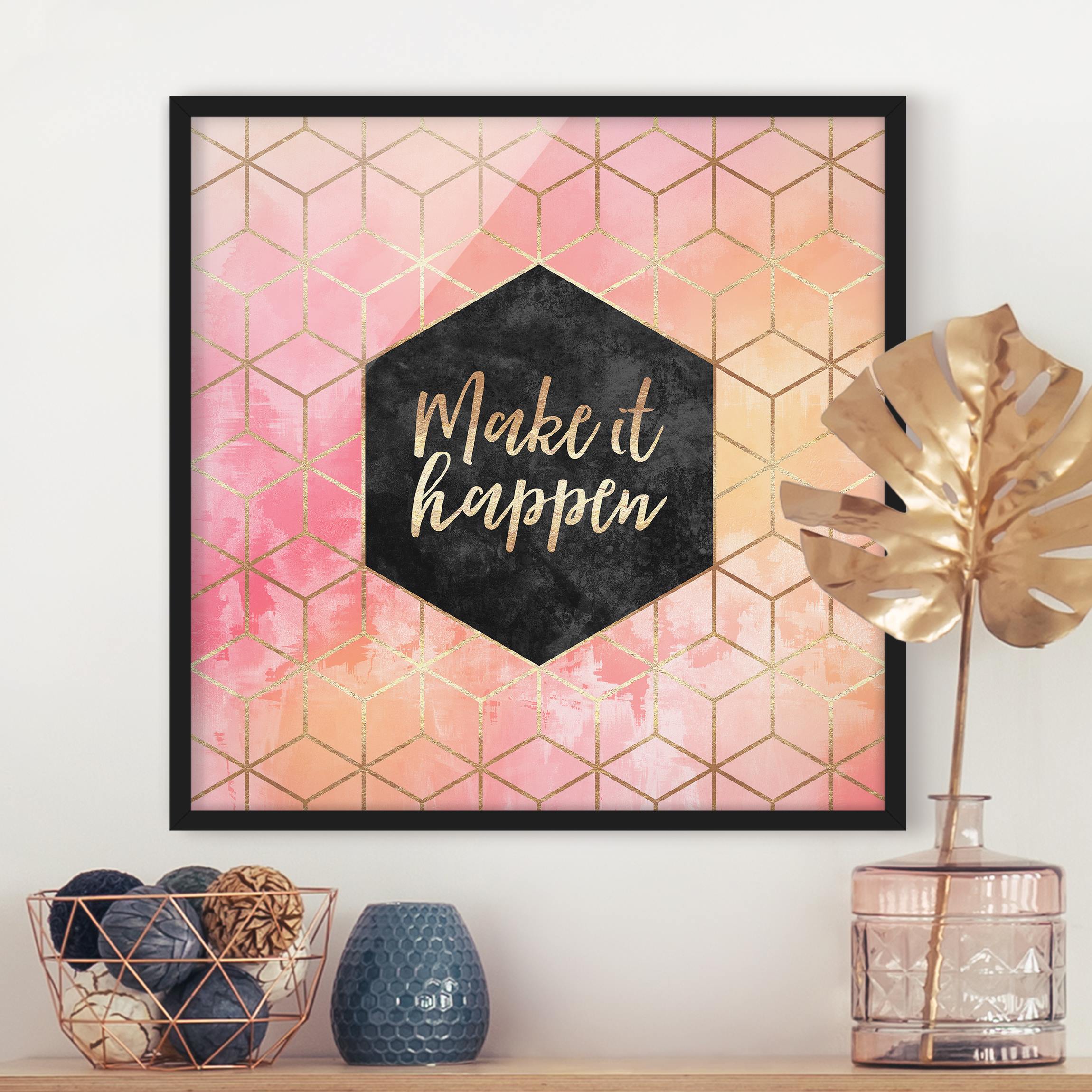 Bild mit Rahmen - Quadrat Make It Happen Geometrie Pastell