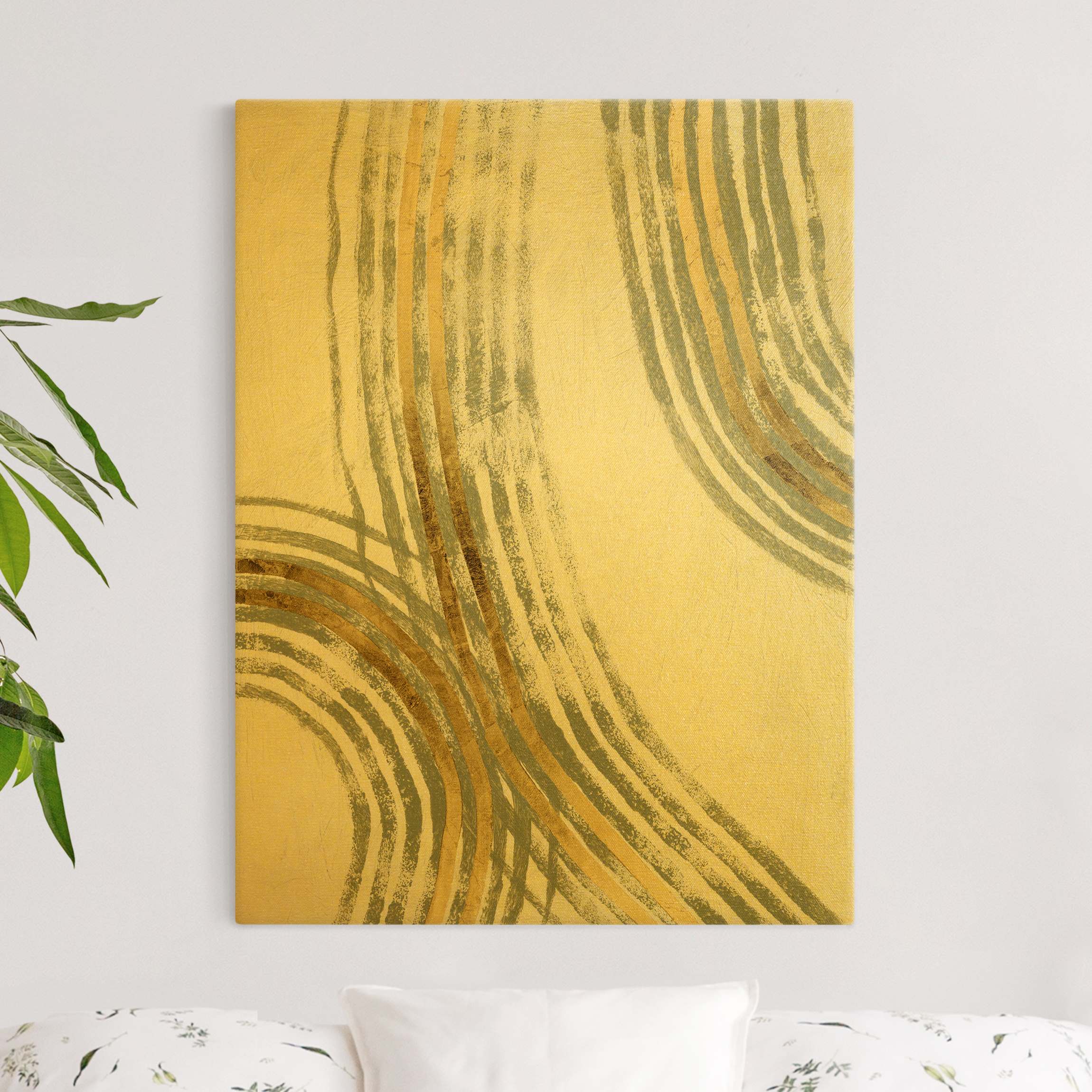 Leinwandbild Gold Ausgehende Wellen Gold II