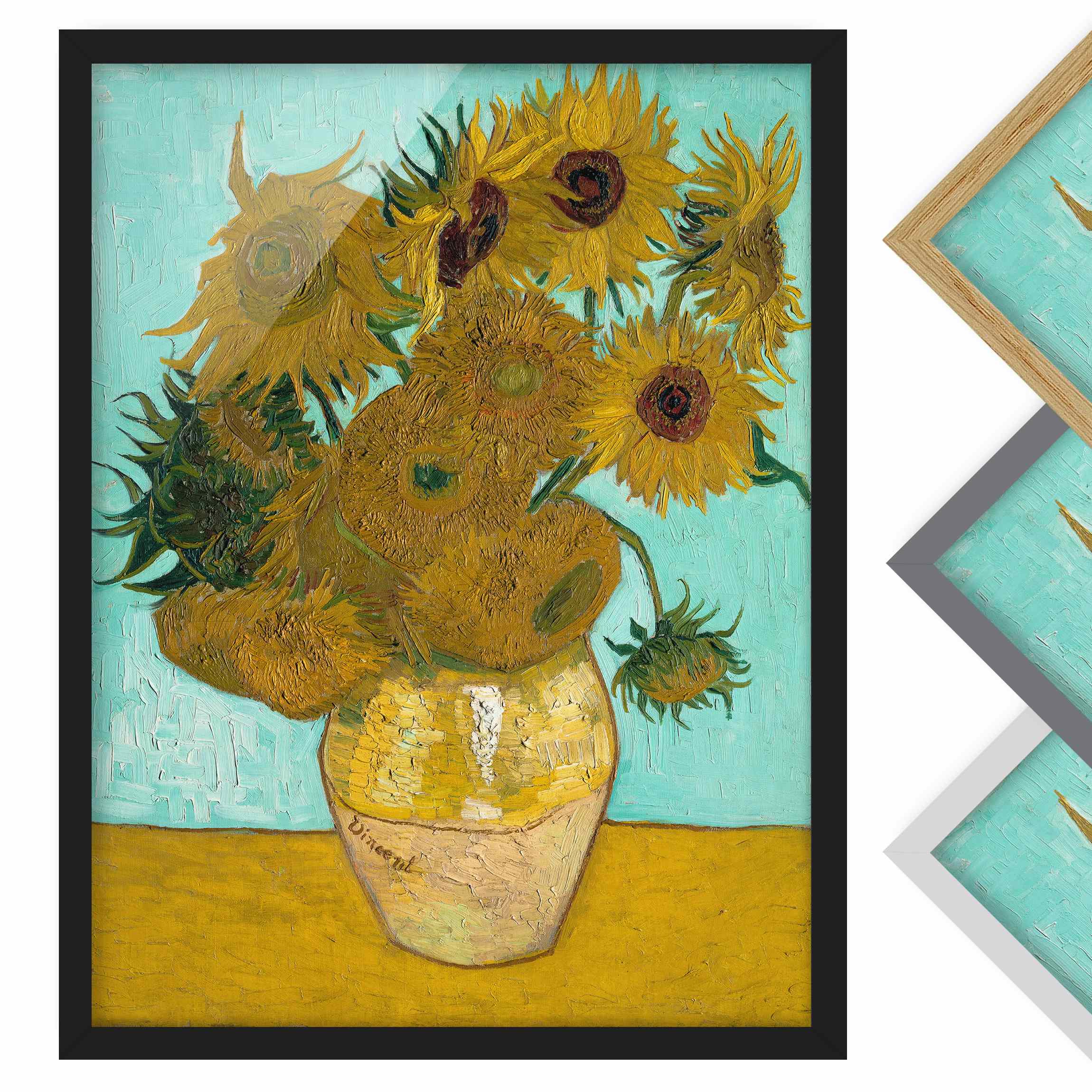Bild mit Rahmen - Hochformat Vincent van Gogh - Vase mit Sonnenblumen