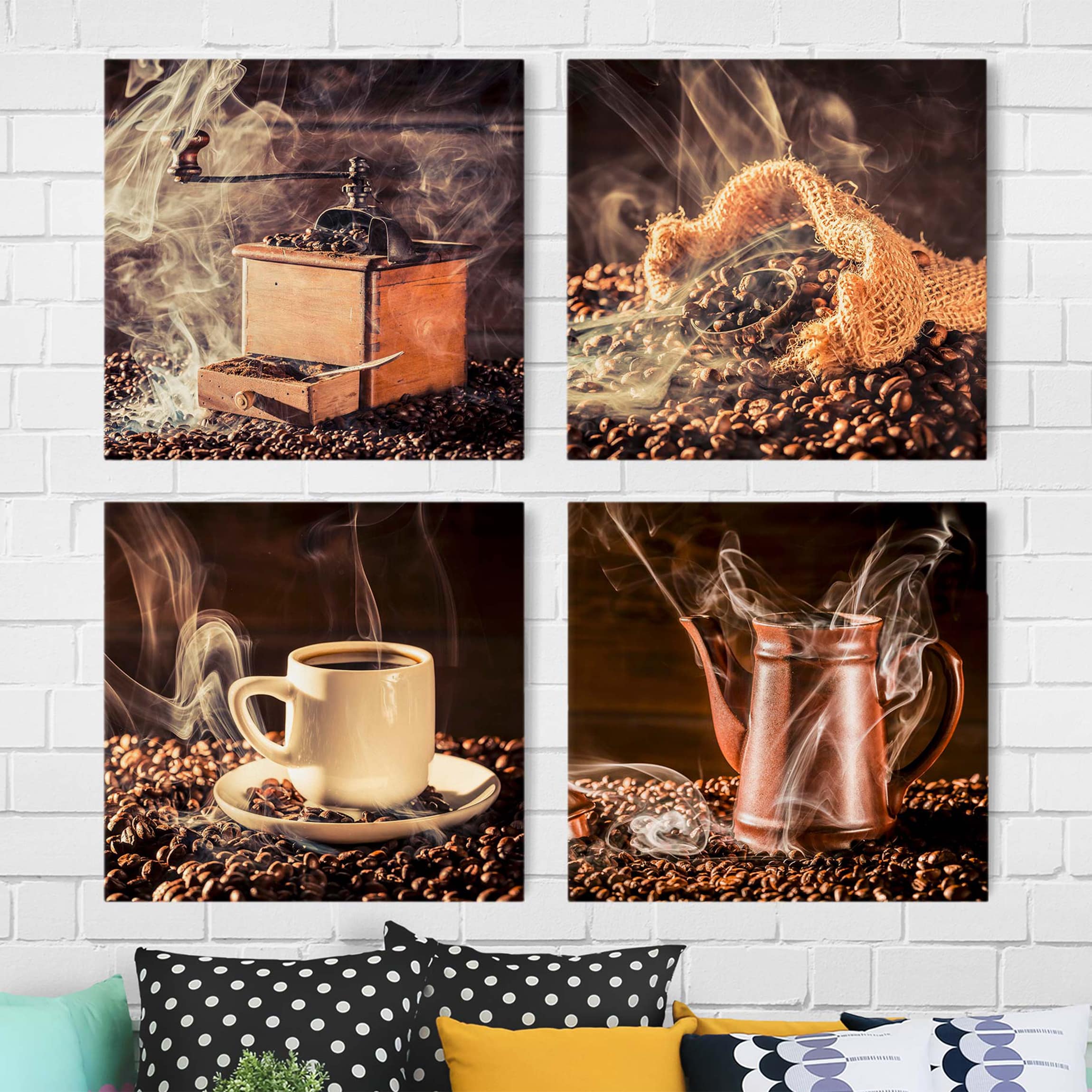 4-teiliges Leinwandbild Küche Kaffee - Dampf