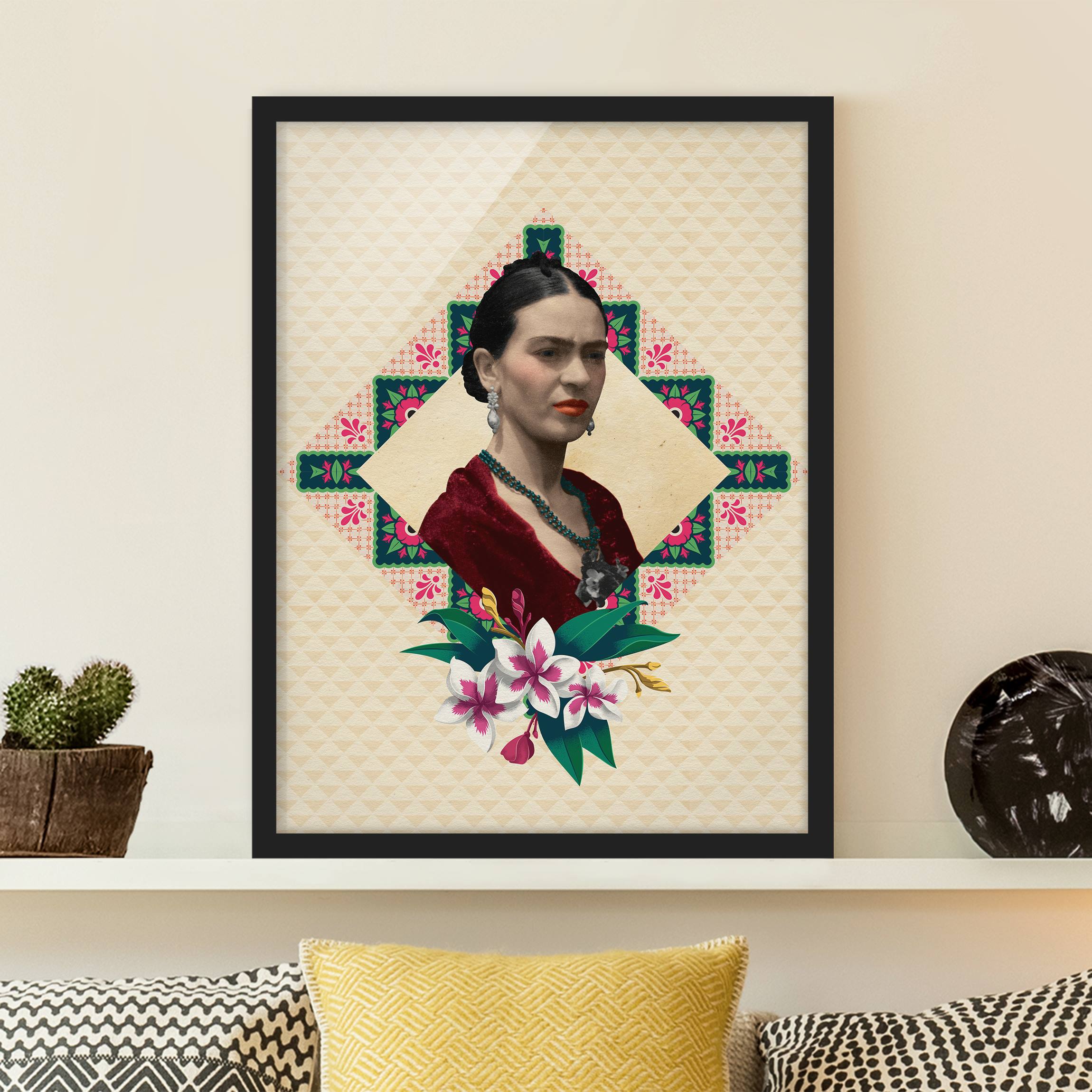 Bild mit Rahmen - Hochformat Frida Kahlo - Blumen und Geometrie