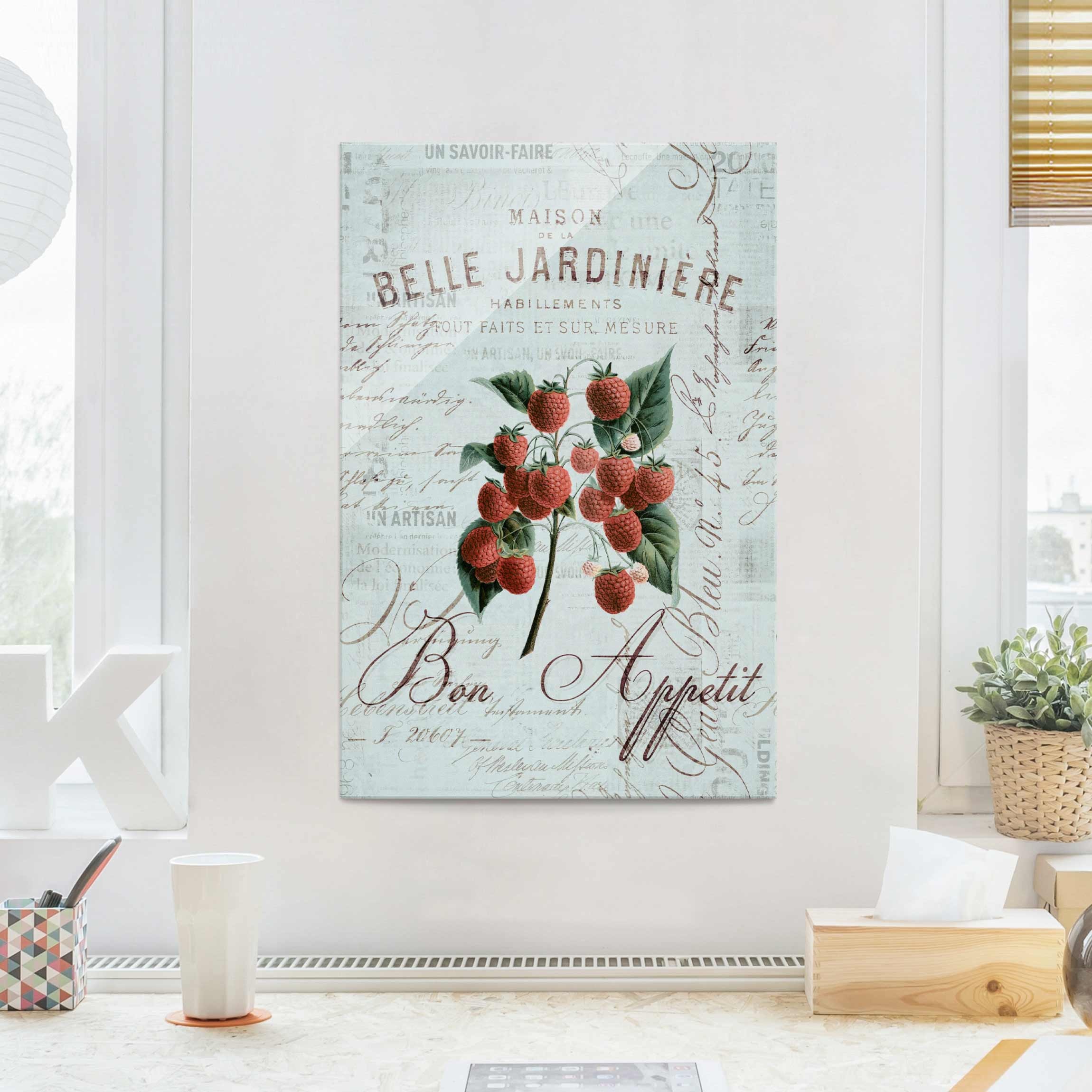 Glasbild Shabby Chic Collage - Himbeeren